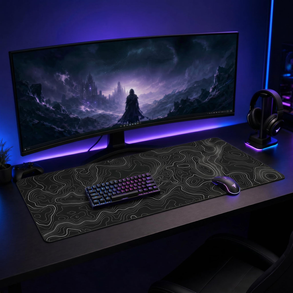 Large Mouse Pad Mat 35x17 Inch, XXXL Gaming Mouse Pad Topographic Map Lines