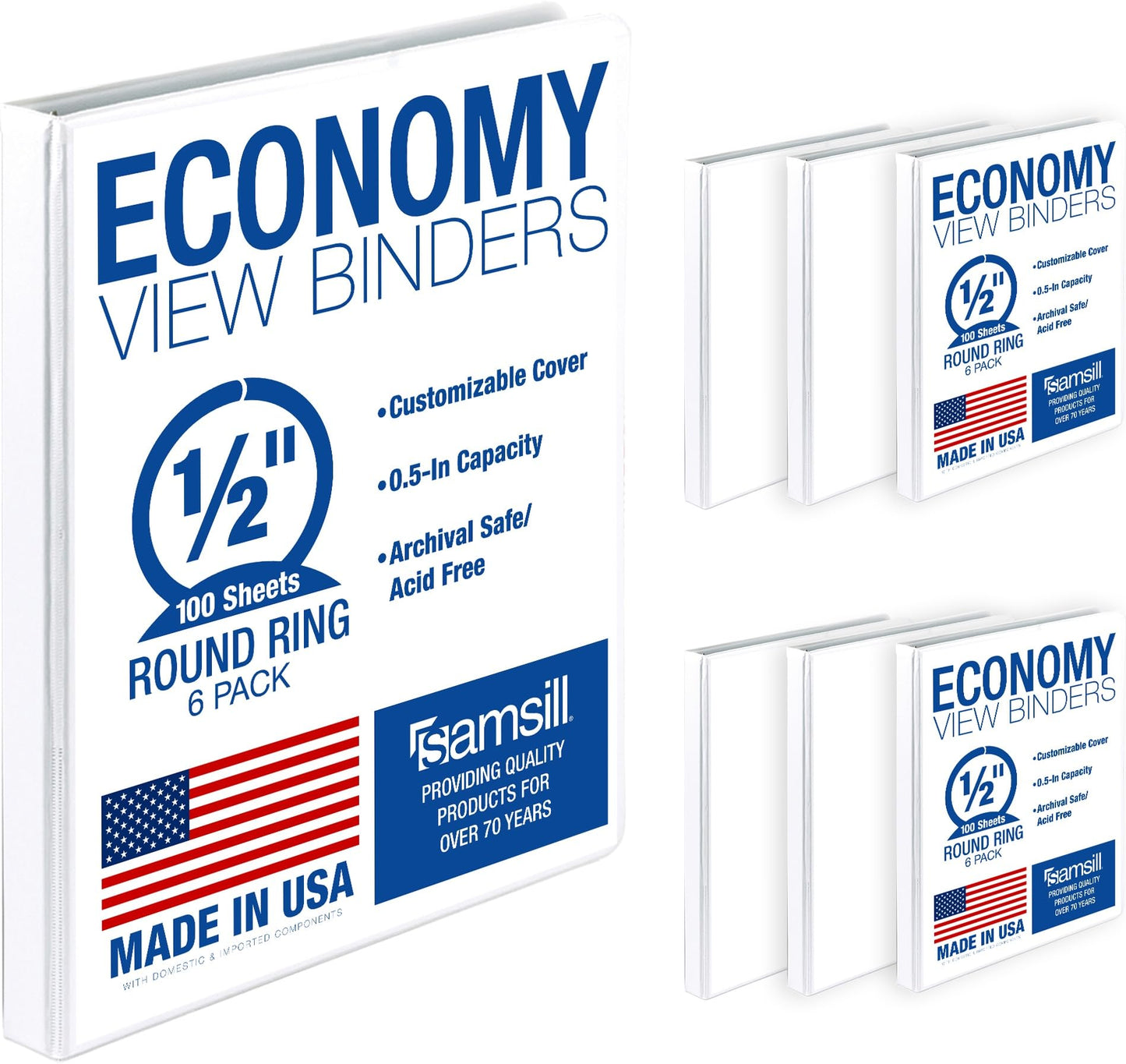 Samsill 0.5 Inch 3 Ring Binder, Economy Round Ring, Clear View Cover, 100 Sheet Capacity - for