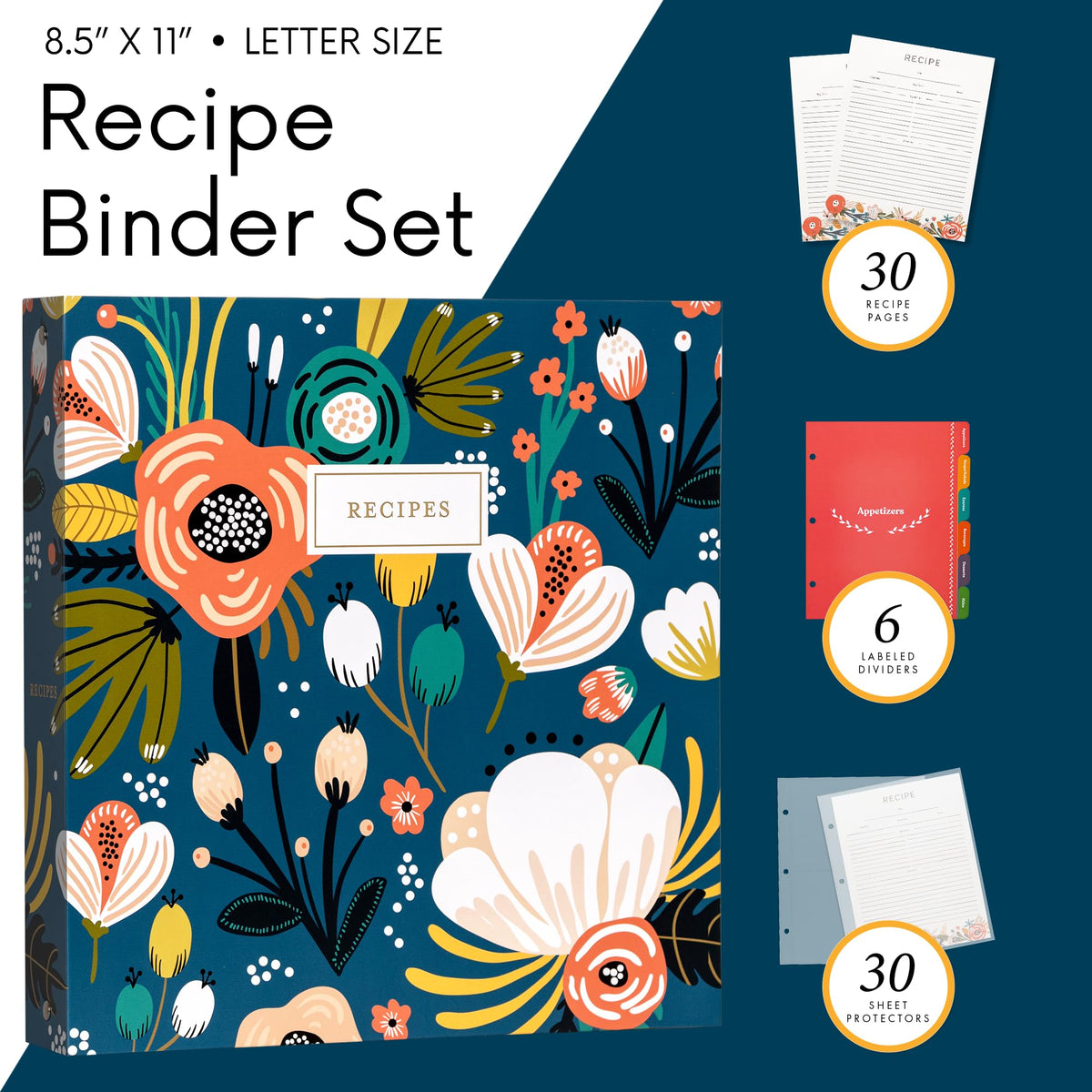 Jot & Mark 8.5"" x 11"" Sturdy 3 Ring Recipe Binder with Spill-Proof Clear