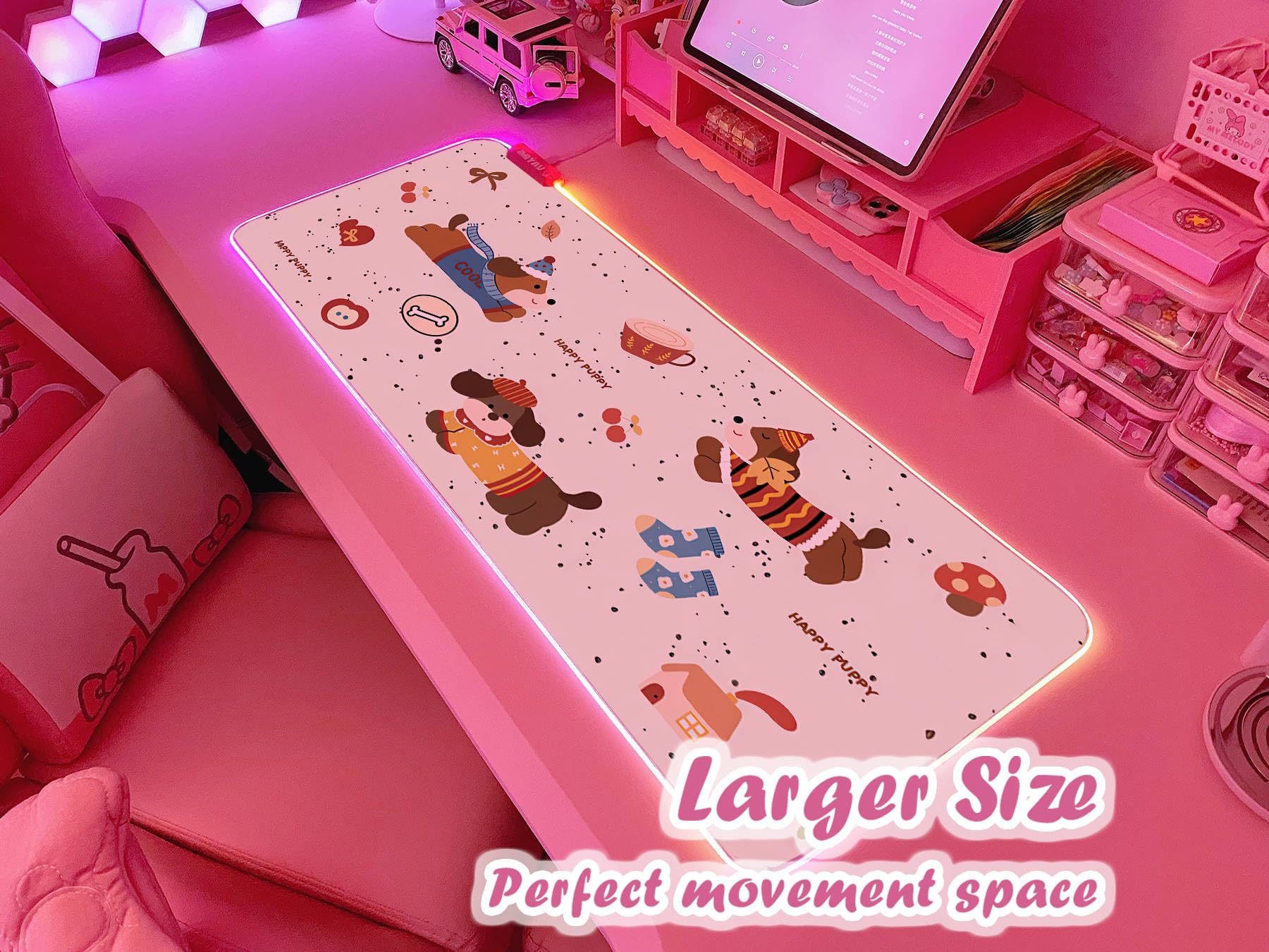 JMIYAV Pink RGB Gaming Mouse Pad 31.5x12 Inch PC XL Large Extended Glowing Led Light Up Desk Pad