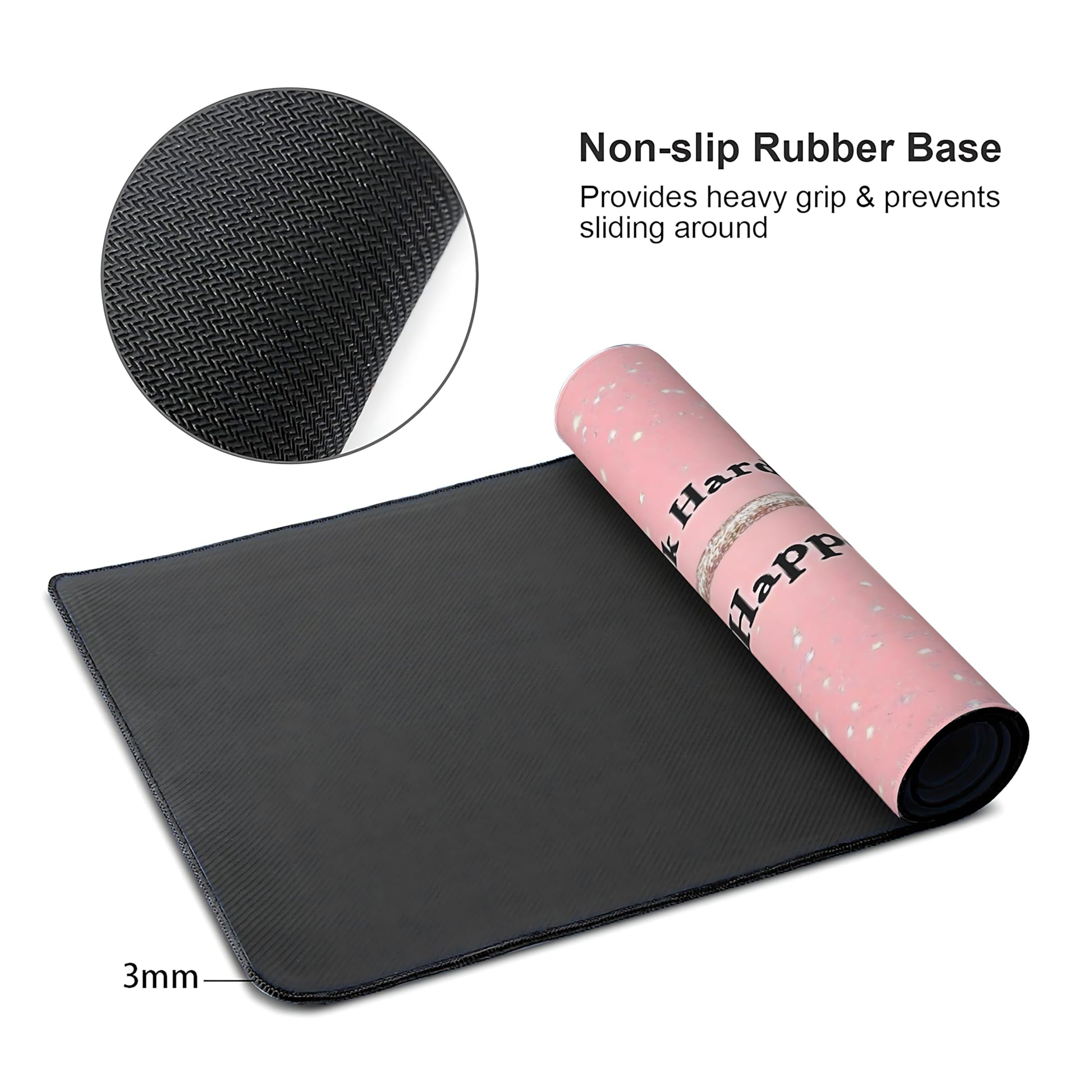 Cute Aesthetic Stay Positive Gaming Mouse Pad, Gold Pink Minimalist Desk Mat with Anti-Slip Base &