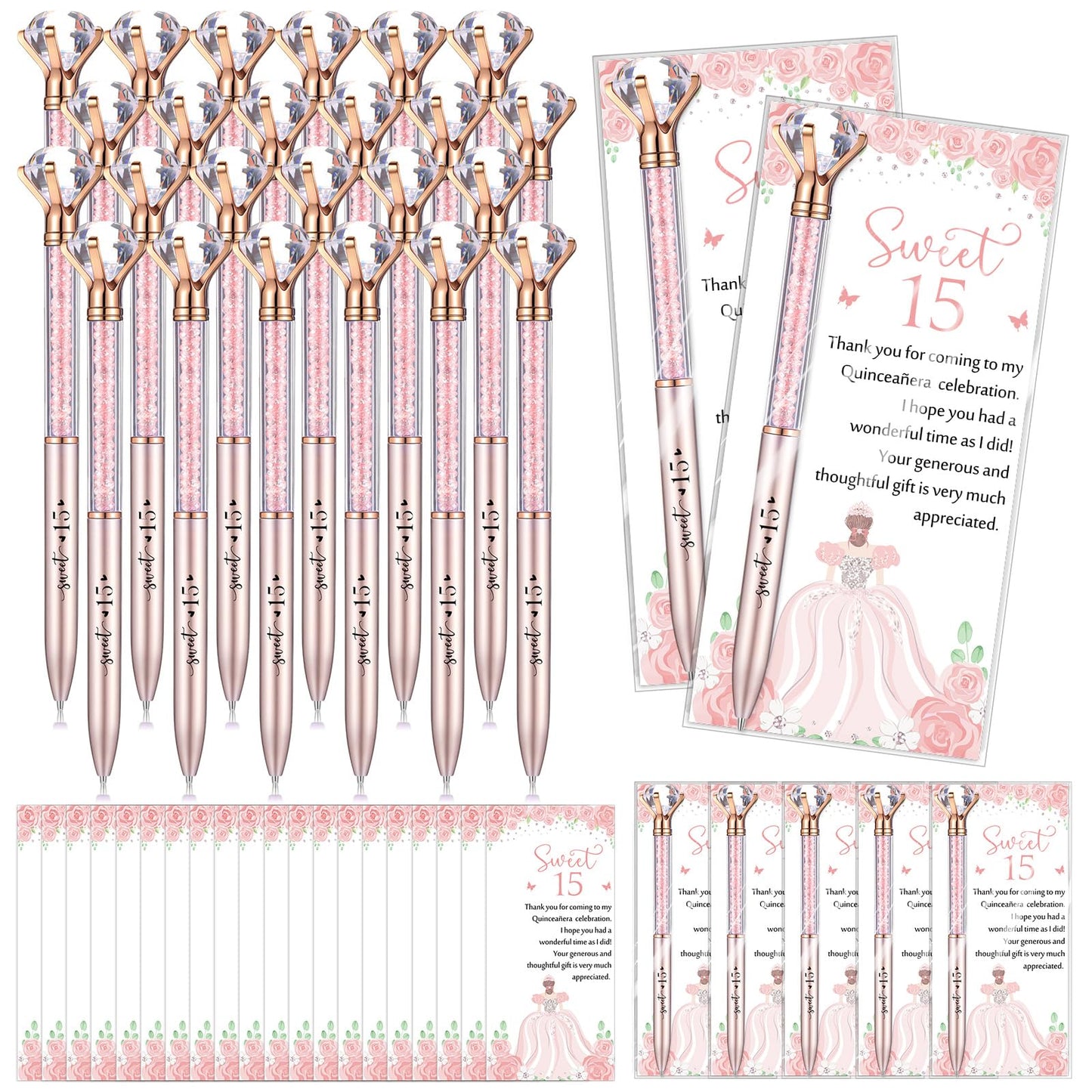 Sayglossy 50 Set Quinceanera Party Favor Sweet Gift, 15th, Rose Gold