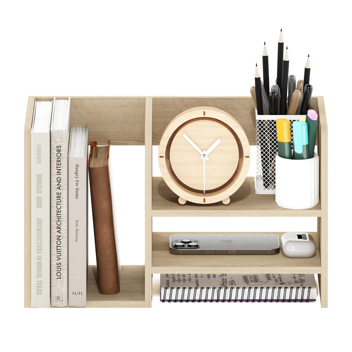 Furinno Hermite Wood Desktop Book and Home Office Supplies Storage Organizer, Bauhaus Oak