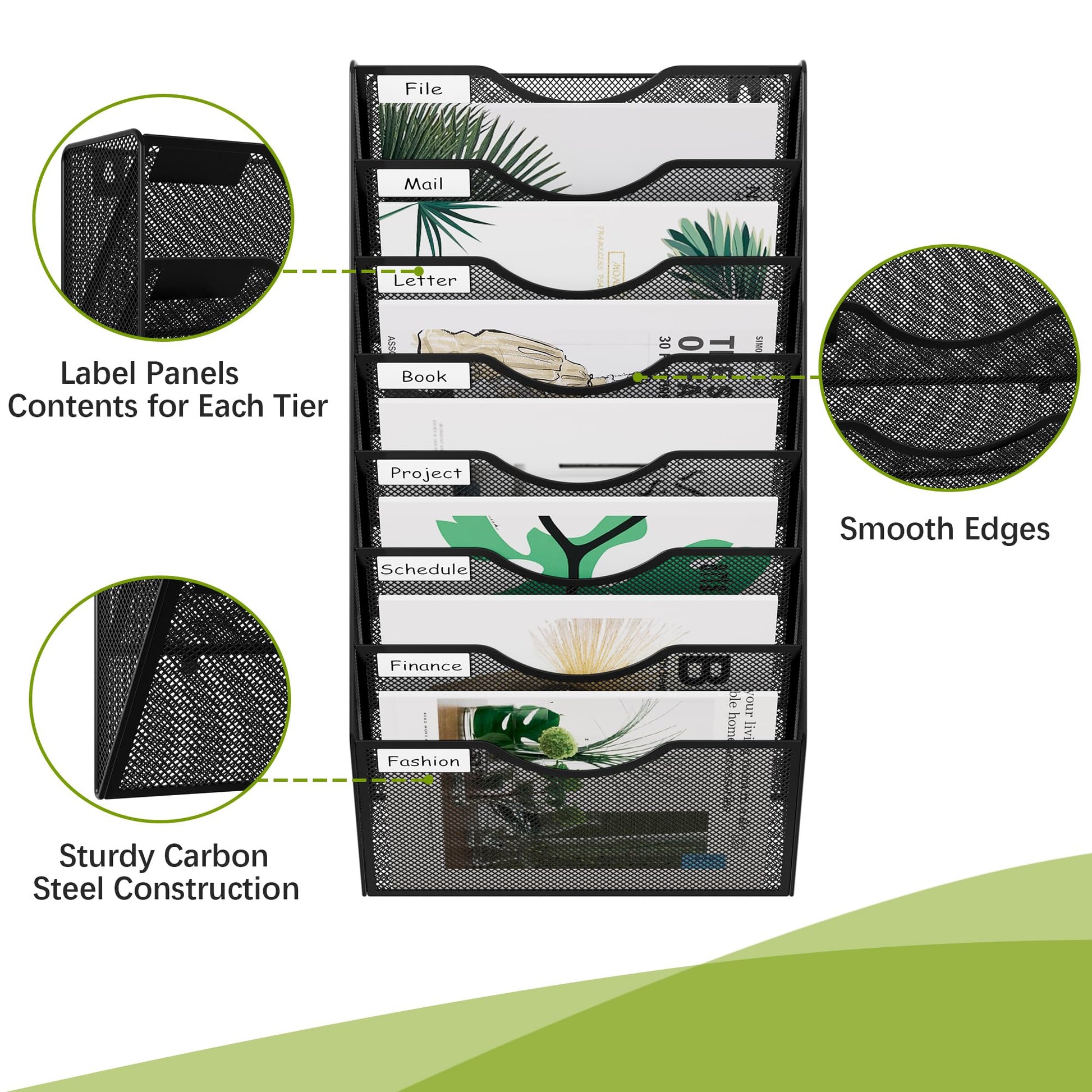 EasyPAG 8 Pocket Mesh Wall File Organizer, Hanging Paper Folder Holder with Classify Label