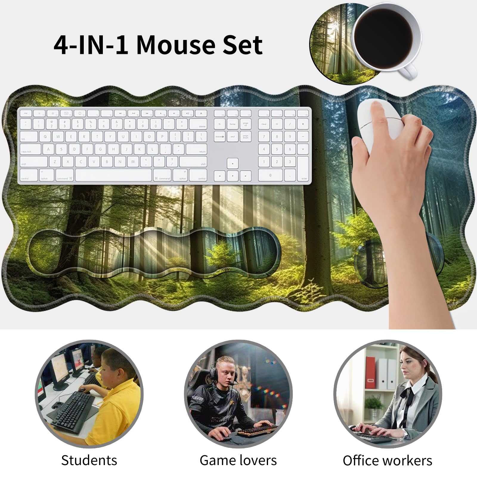 Gaming Mouse Pad Set with Wrist Support, 31.5"x11.8" Large Non-Slip Desk Mat, Ergonomic Keyboard