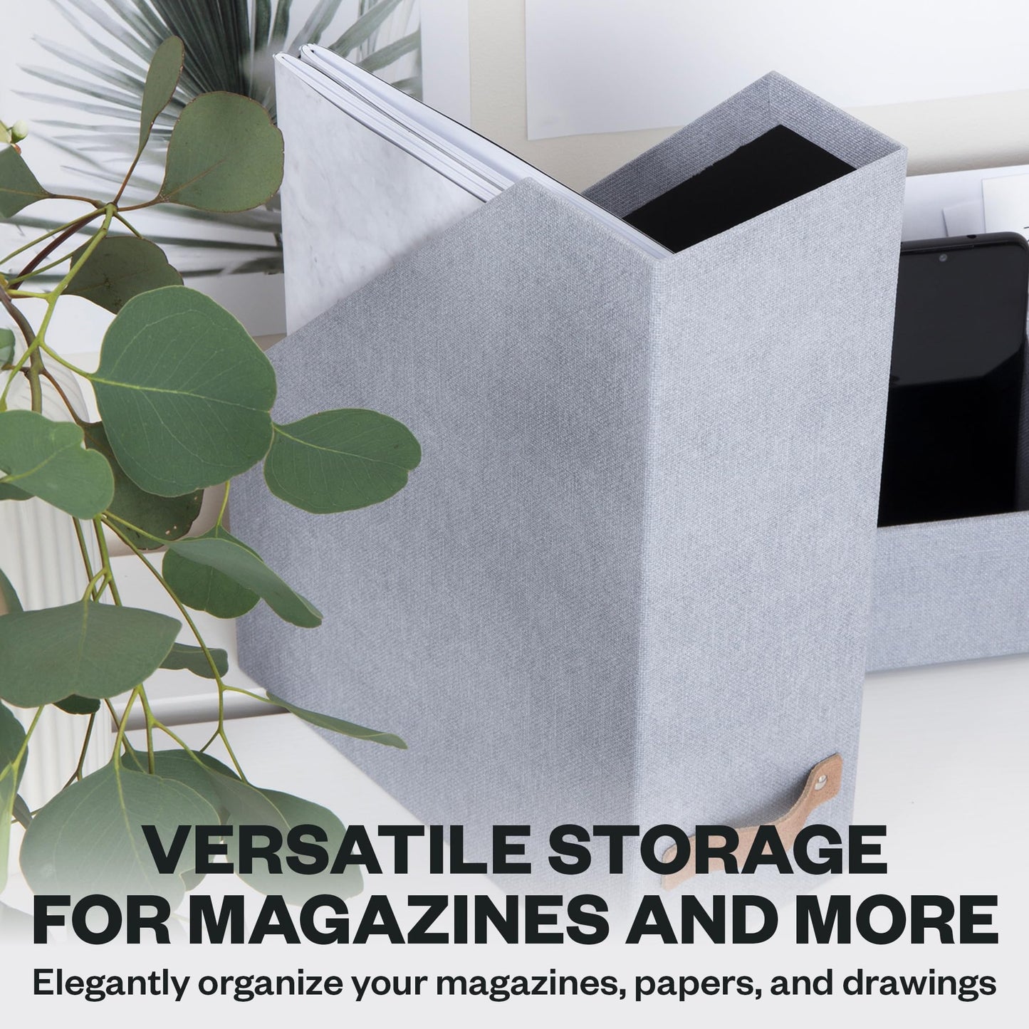 Bigso Estelle Magazine File - Magazine Holder and Organizer for Papers and Catalogs with Leather