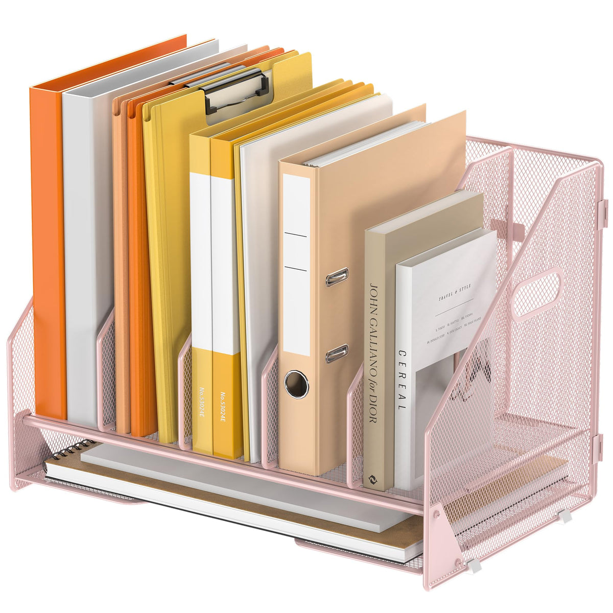 OrgMate 5 Vertical Mesh Desk Organizer with Paper Letter Tray, Pink