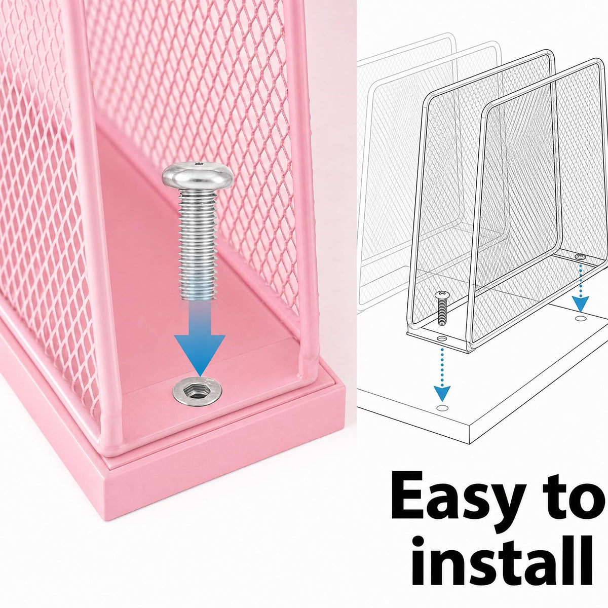 Becomrock 5-Section Vertical File Organizer for Desk, Sturdy Wood Base & Metal Mesh Desktop File