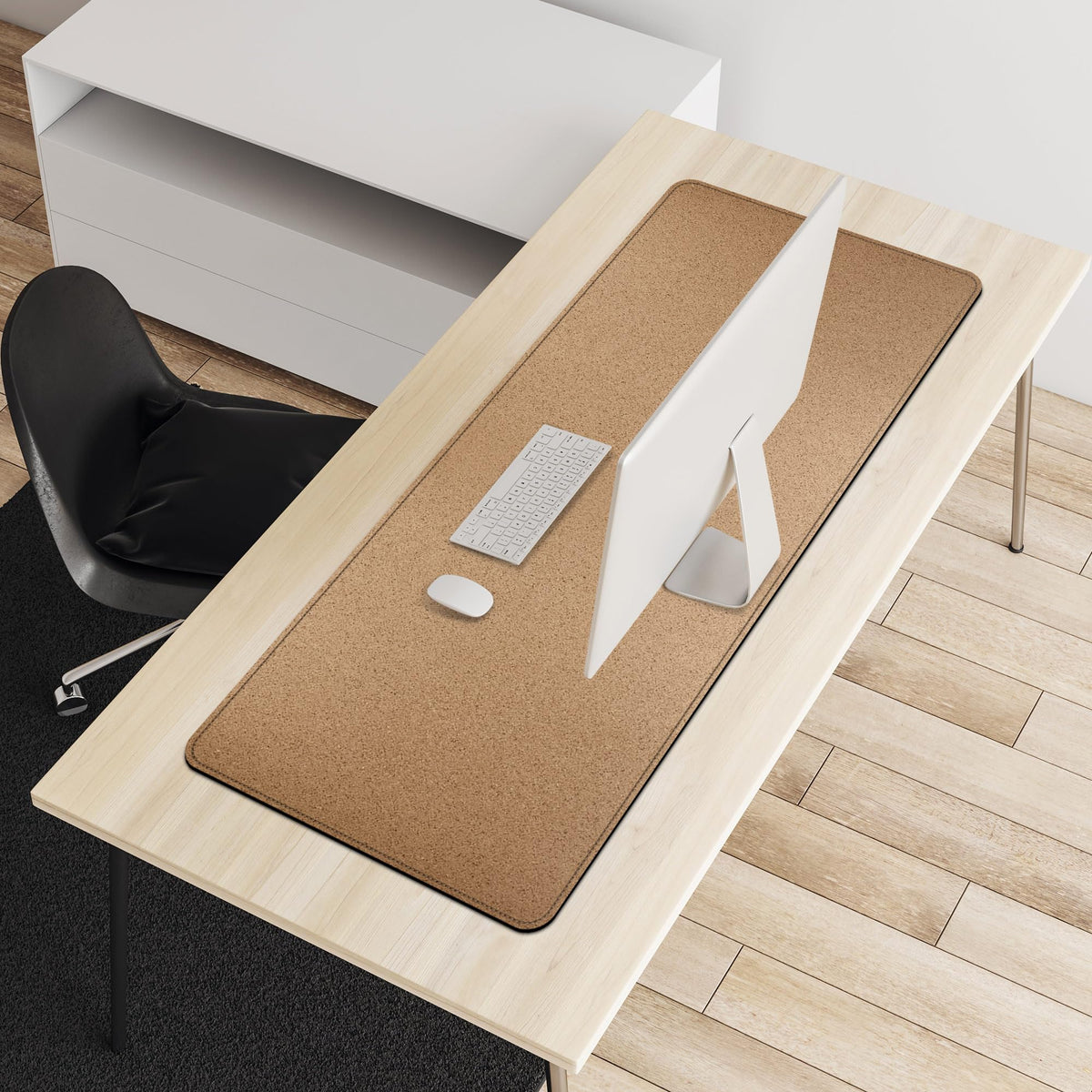 Vyaaa 40" x 16" PU Leather & Cork Desk Mat, Dual Sided Desk Pad Protector