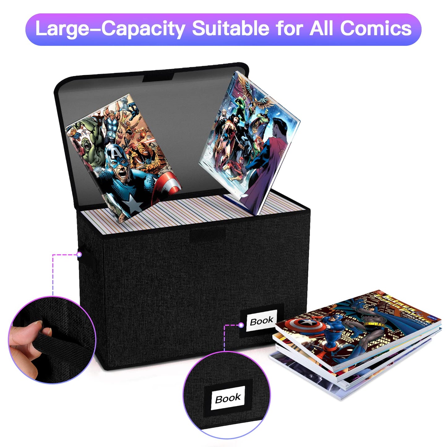 YNSZAS 5 Pack Comic Book Storage Boxes, 15.8" X 7.8" X 11.8", Collapsible Comic Short Box, Holds