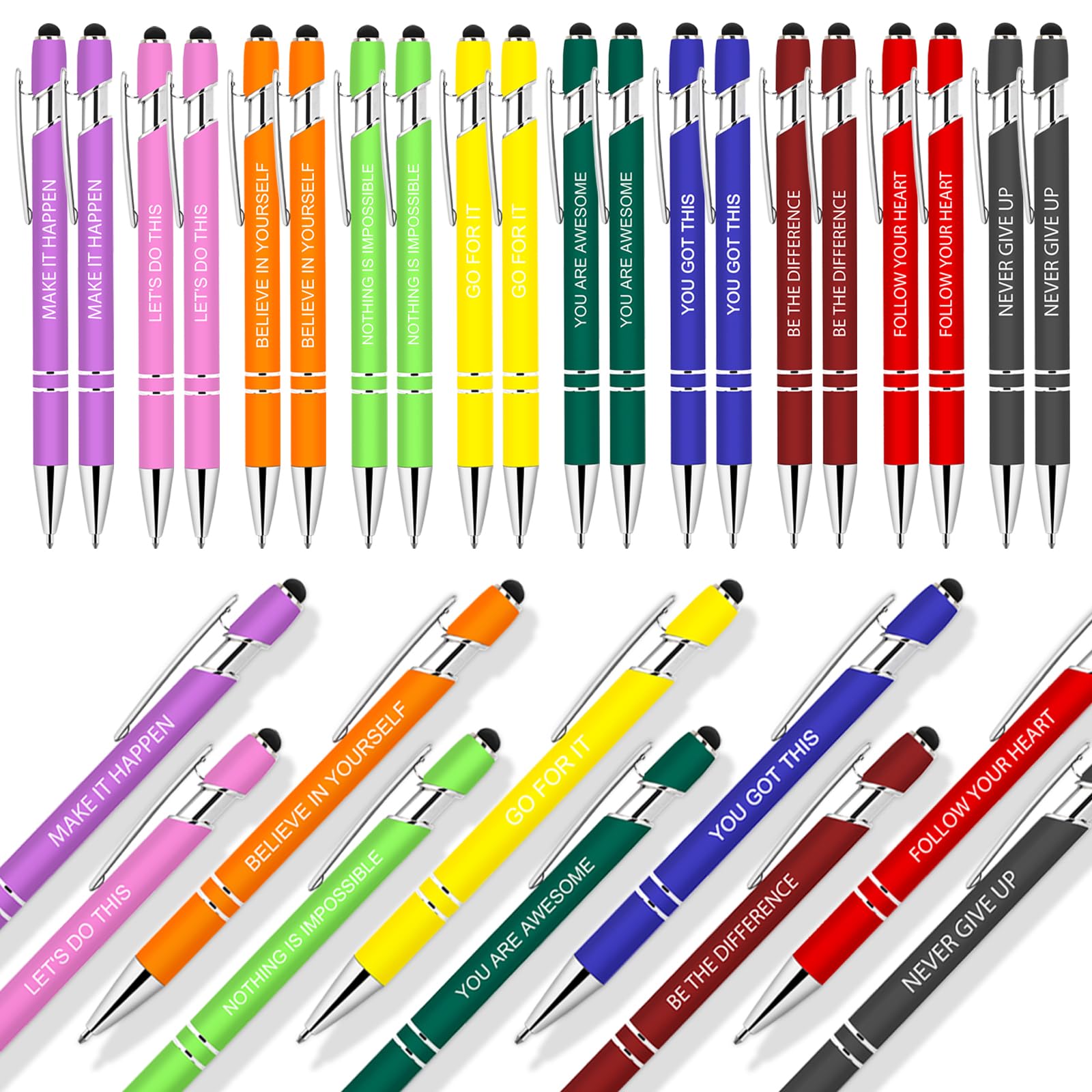 Greengines 30 PCS Motivational Bulk Pens with Stylus Tip Gifts Black Ink