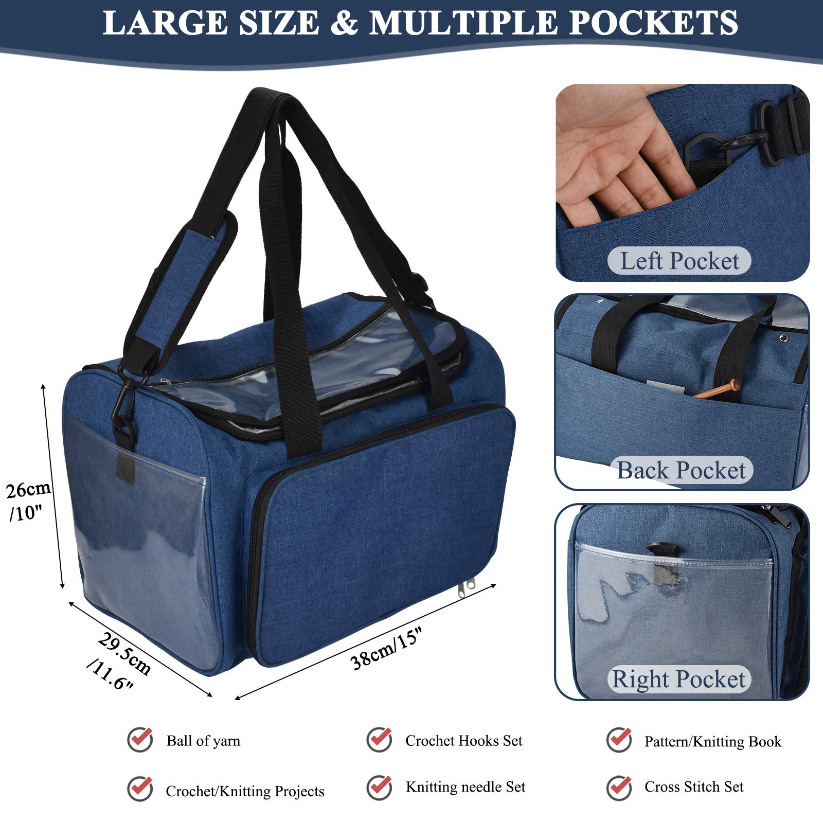 Coopay Large Knitting Bag Yarn Bag for Crochet, Yarn Tote Storage Organizer Portable Individual