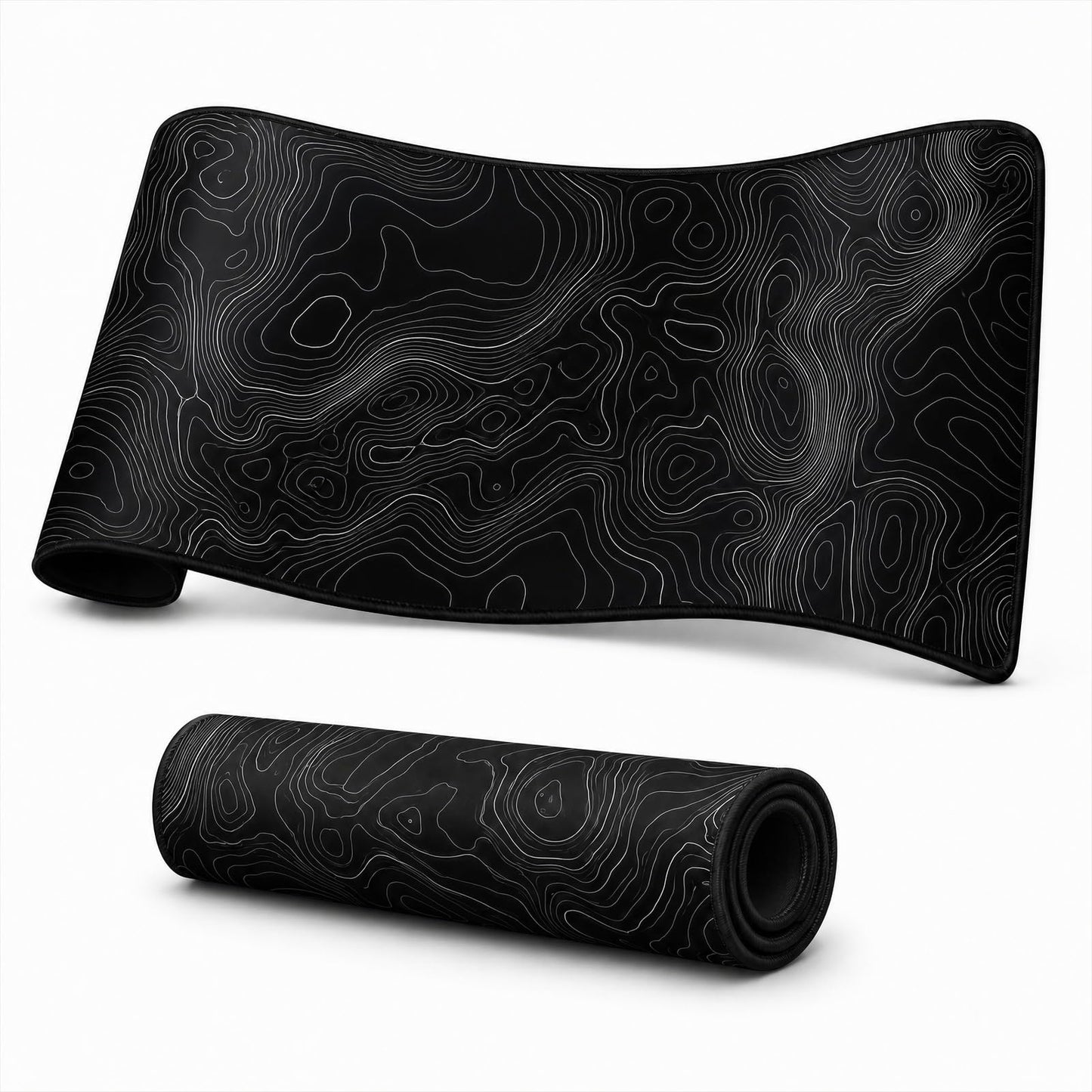 Topographic Gaming Mouse Pad 31.5x11.8 Inch, Black White Desk Mat Extended