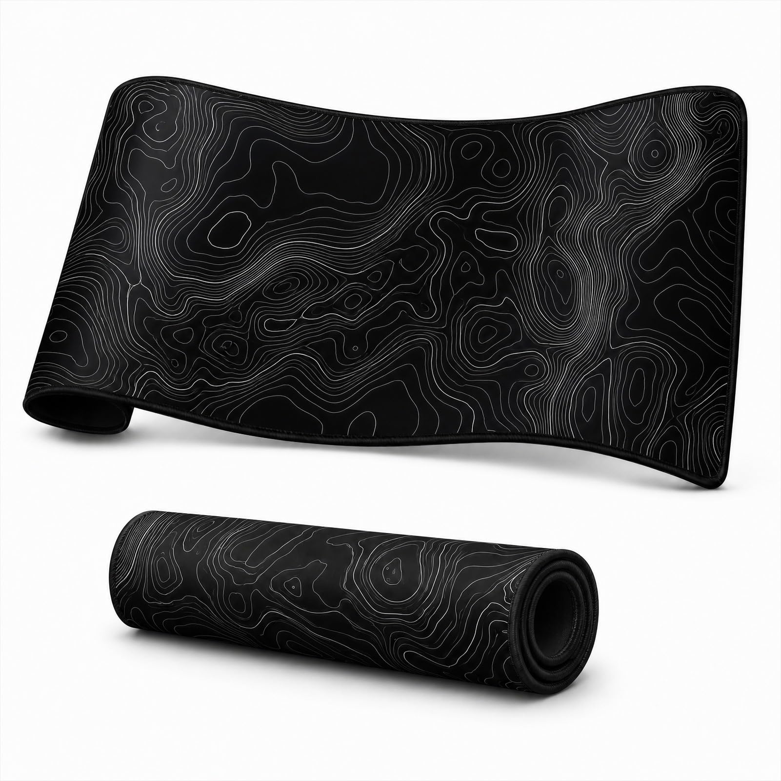 Topographic Gaming Mouse Pad 31.5x11.8 Inch, Black White Desk Mat Extended