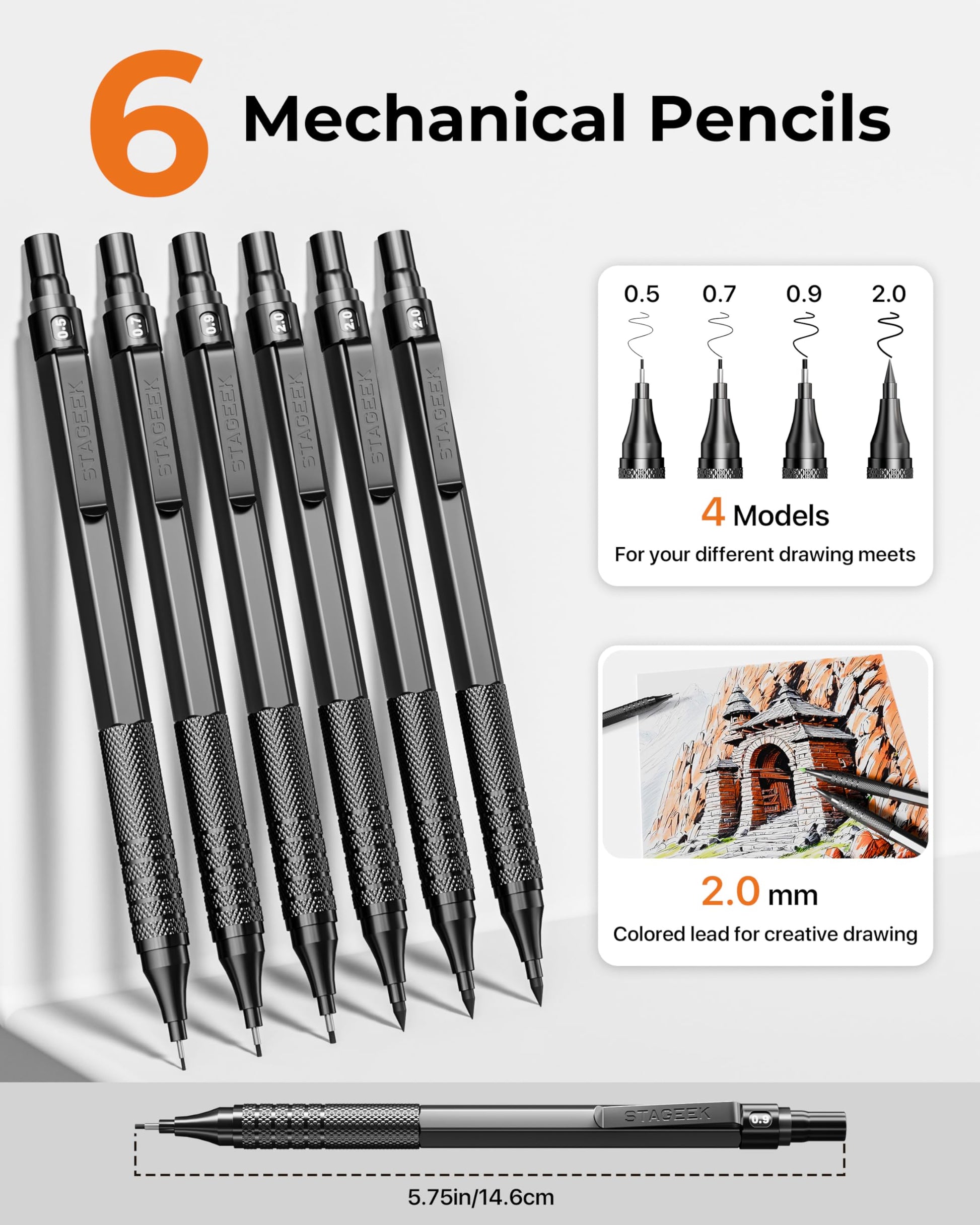 STAGEEK 30Pcs Black Metal Mechanical Pencil Set with Leather Case