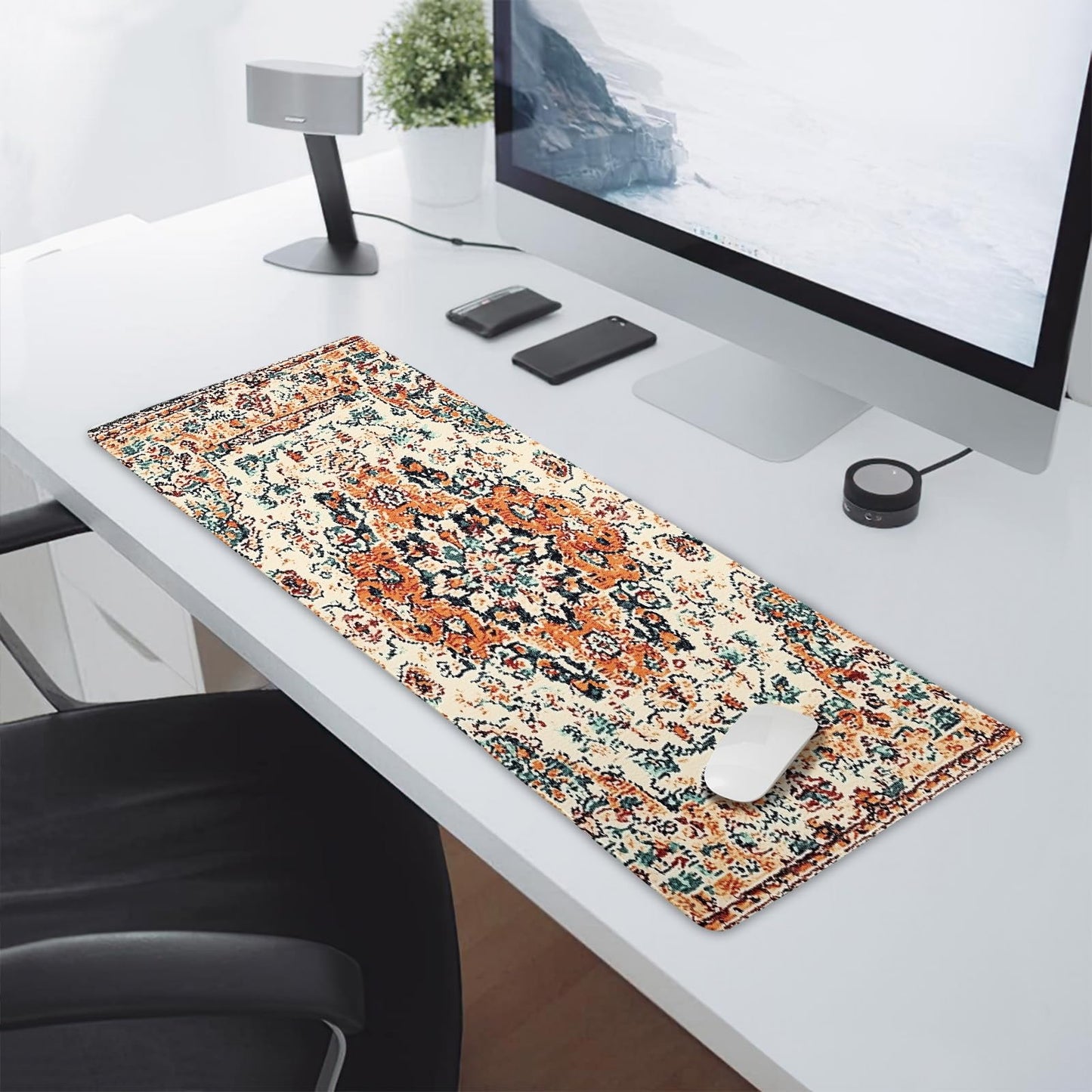 Vintage Rug Gaming Mouse Pad XL Orange Teal Retro Carpet Aesthetic Extended Large Mat Bohemian Boho