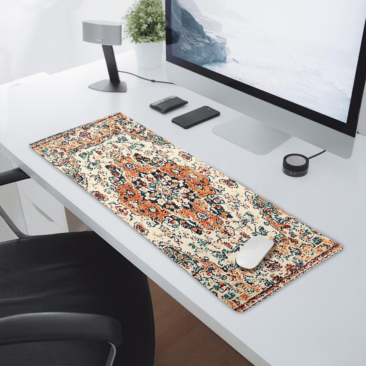 Vintage Rug Gaming Mouse Pad XL Orange Teal Retro Carpet Aesthetic Extended Large Mat Bohemian Boho