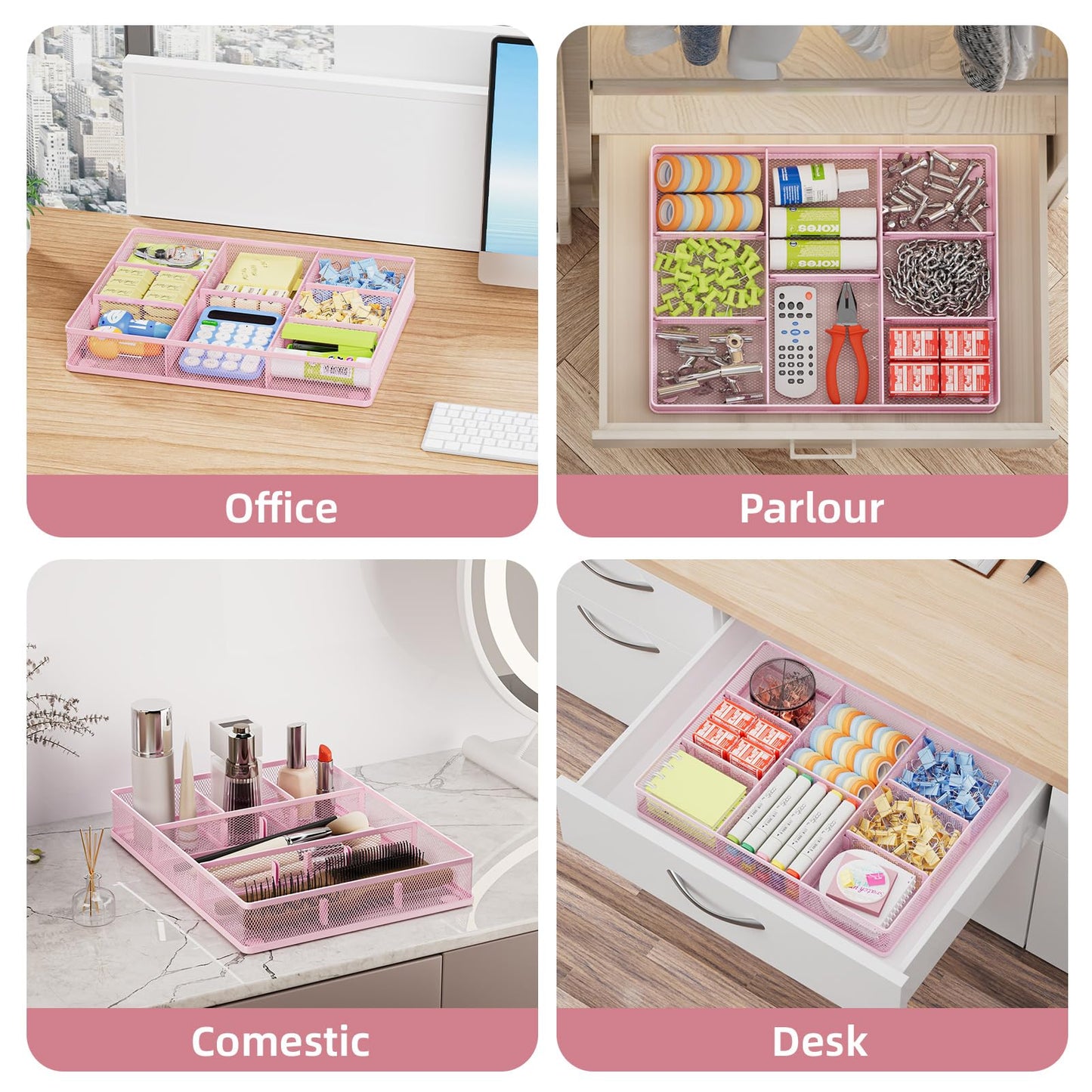 Marbrasse Desk Drawer Organizer, Metal Mesh Drawer Organizer Tray with 5 Adjustable