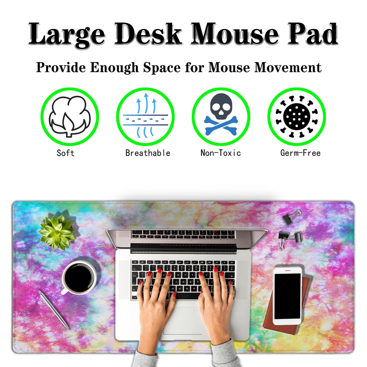 Samgula Desk Mouse Pad Rainbow Mats, XXL Mouse Pads Desk Pad for Women Keyboard Big Mousepads, Long