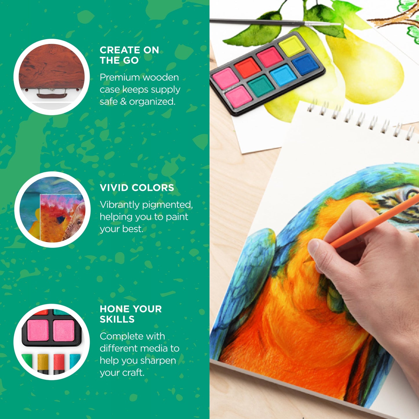 Norberg & Linden 144-Piece Art Set in Wooden Box with Drawer - Art Set for Adults, Teens, Kids