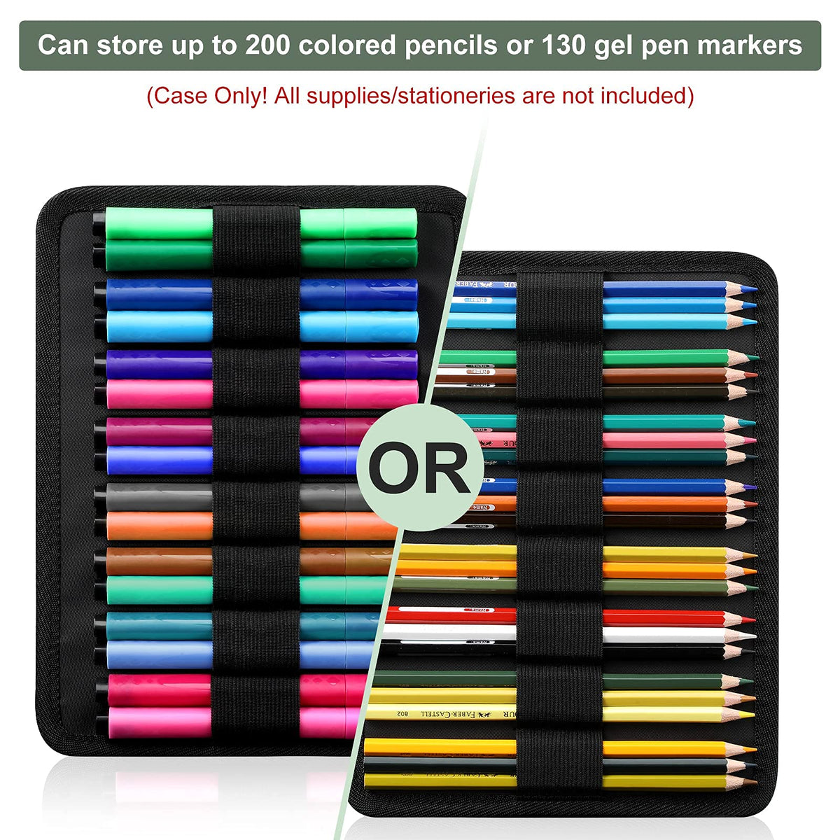FINPAC Pencil Case Holder Slot, Large MultiLayer Watercolor Pen Bag w/Zipper Front Pocket, Big