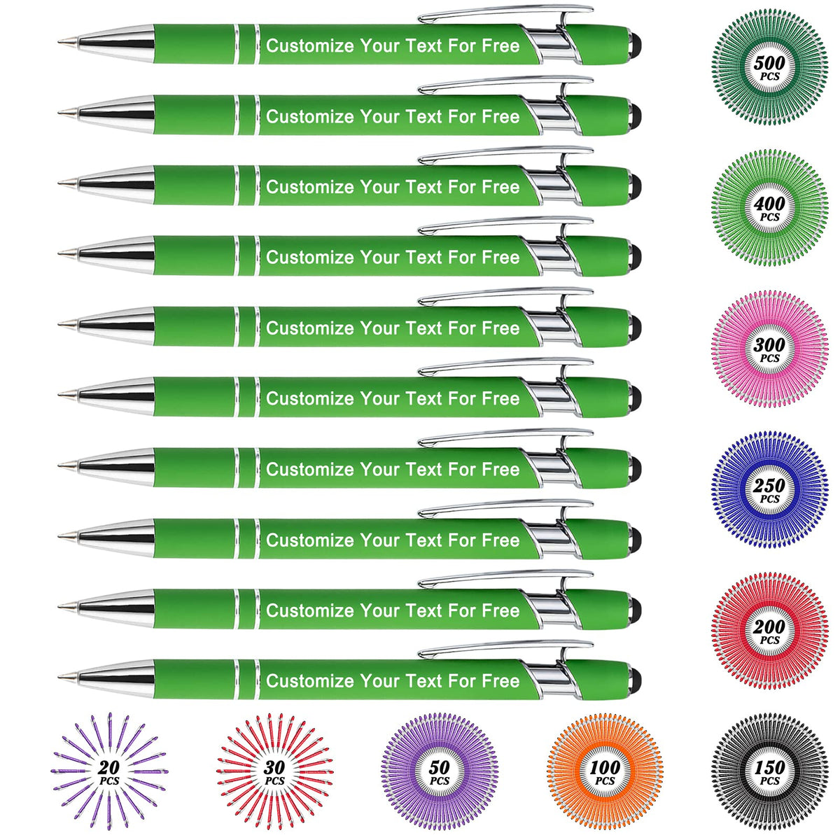Max 500 Pcs Personalized Pens Bulk, Custom Pens with Free Engraving, Customized Stylus Tip