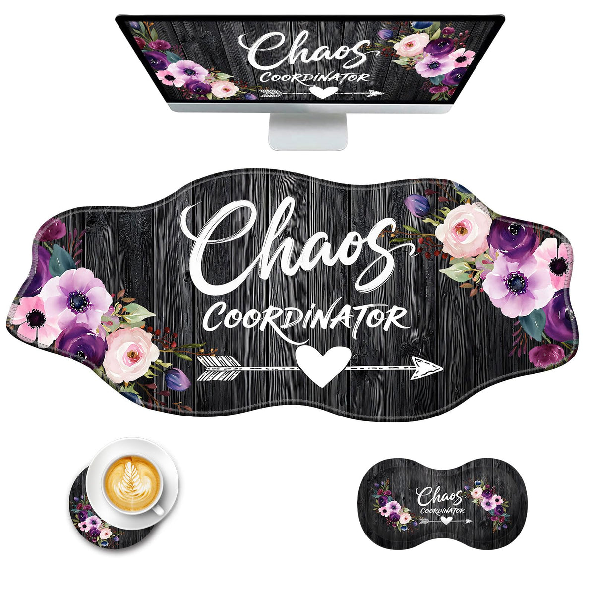 CICPLKSE Mouse Pad with Wrist Support + Desk Mat + Coaster 3 in 1 Set, XXL Large Gaming Mousepad