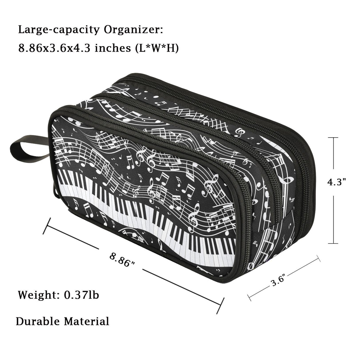 Fustylead Trendy Black White Art Piano Keys Musical Large Pencil Pen Case Stationery Bag, 3