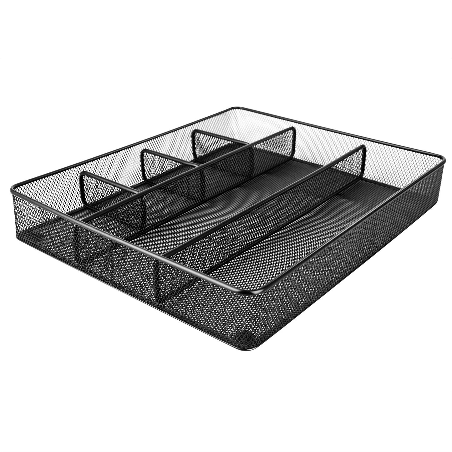 Amazon Basics Metal Mesh Desk Organizer with 6 Compartments, Anti-Slip Pen Holder Storage Tray for