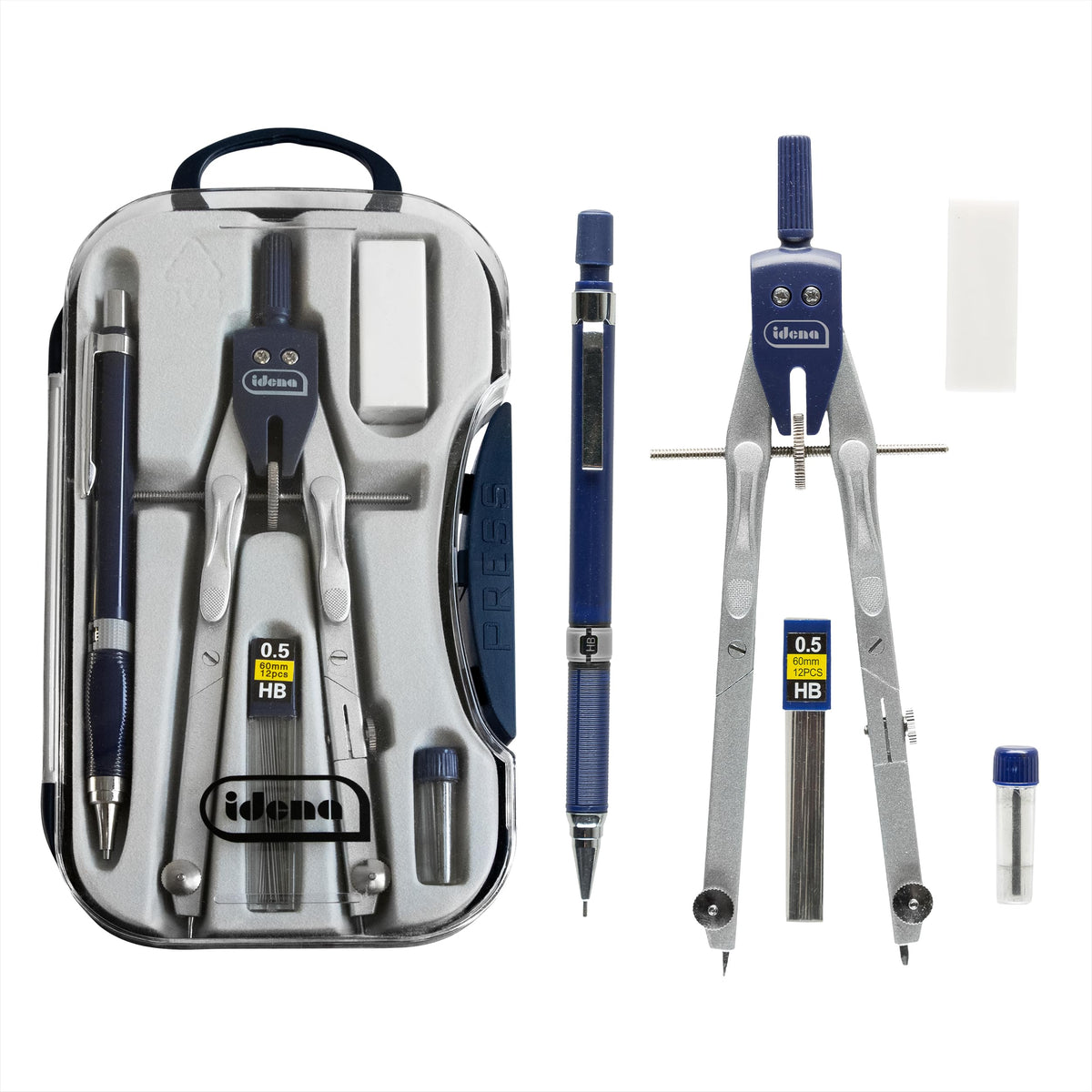 Idena 20065 Compass Set 5 Pieces with Compass Refill Mechanical Pencil Refill (HB), Eraser 1 Set