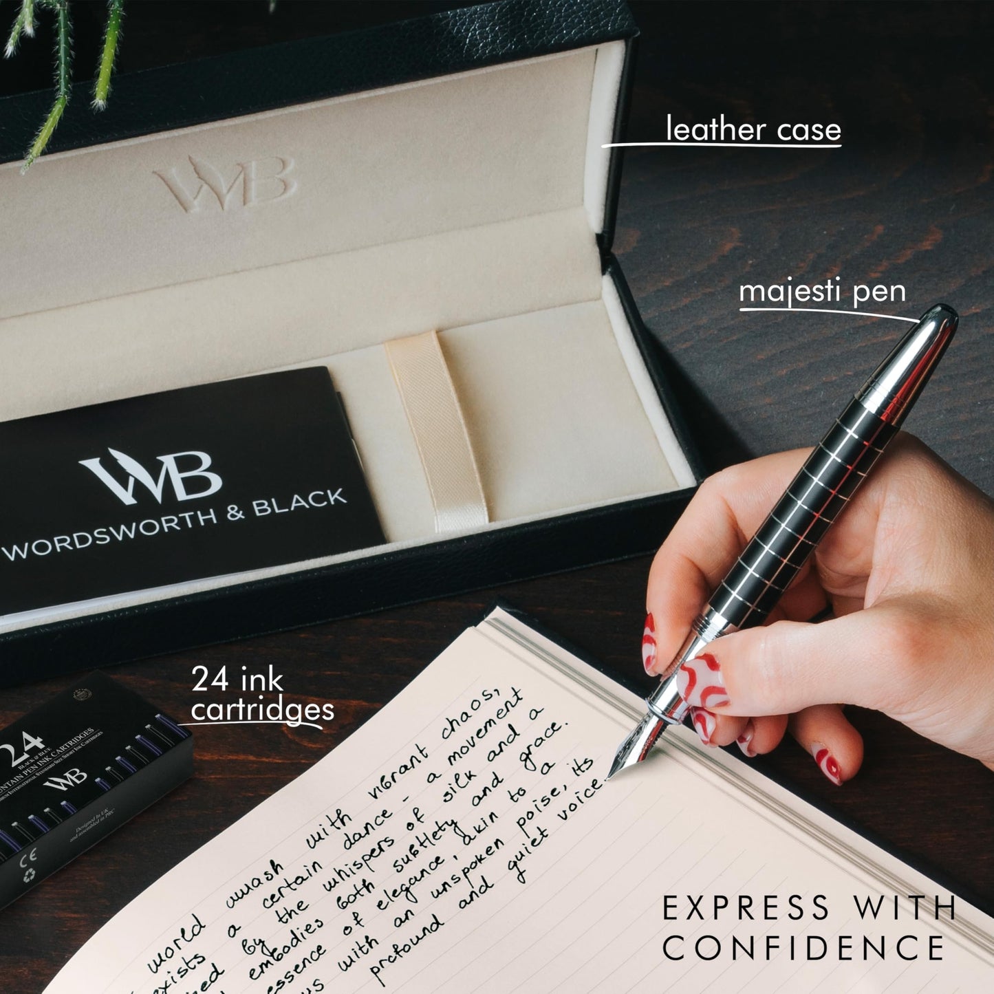Wordsworth & Black Majesti Fountain Pen Set for Writing, Fine Nib