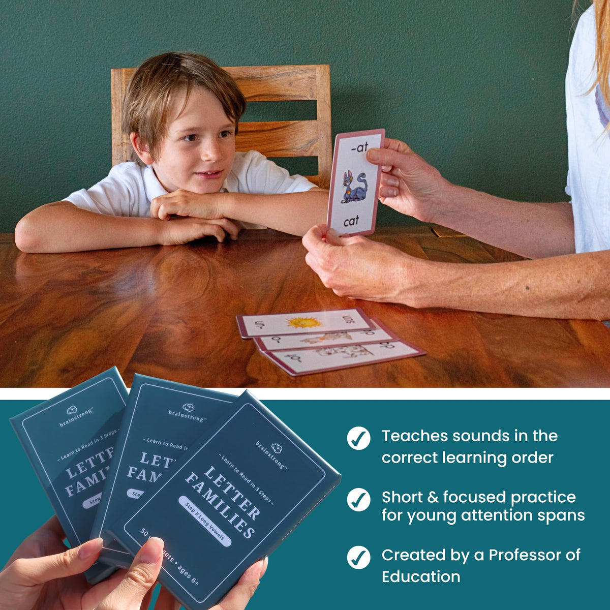 BRAINSTRONG Phonics Flash Cards Ages 5-8 Learn to Read 750 Short/Long Vowels & Consonant Blends