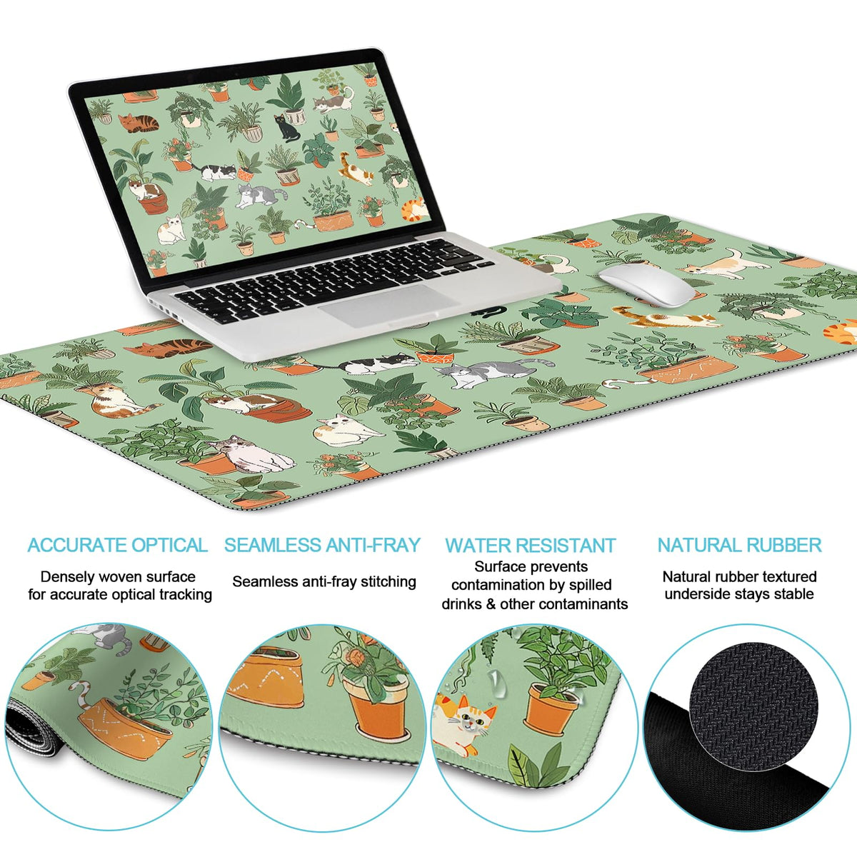 LIMKRIAN Cat Ergonomic Mouse Pad XXL Desk Mat Set, Green Desk Accessories