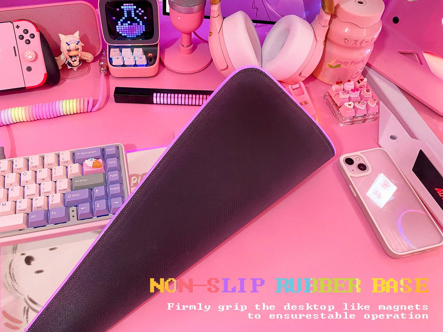 JMIYAV Pink RGB Gaming Mouse Pad 31.5x12 Inch PC XL Large Extended Glowing Led Light Up Desk Pad