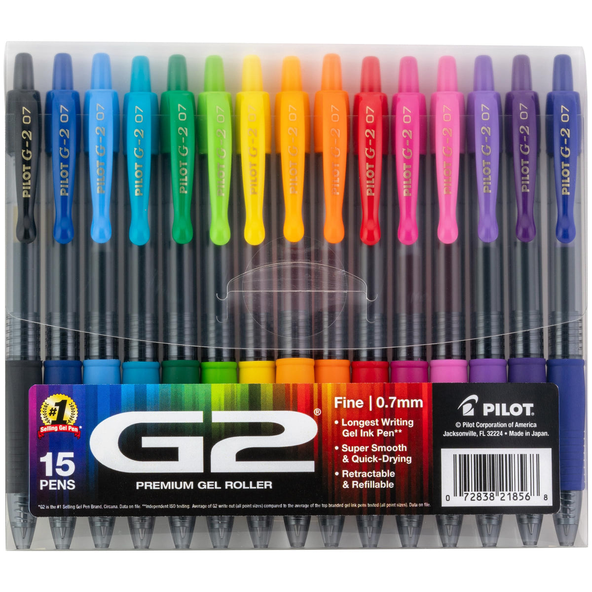 PILOT G2 Premium Gel Roller Pens, Rainbow Assorted Color Ink 0.7mm, 15 Pack