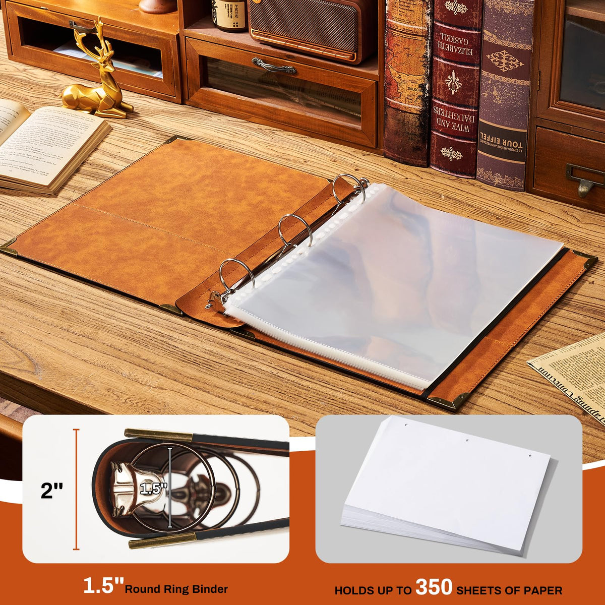 Ovesmusl PU Leather 3 Ring Binder 1.5 Inch Fits 8.5"x11" Letter Size Paper