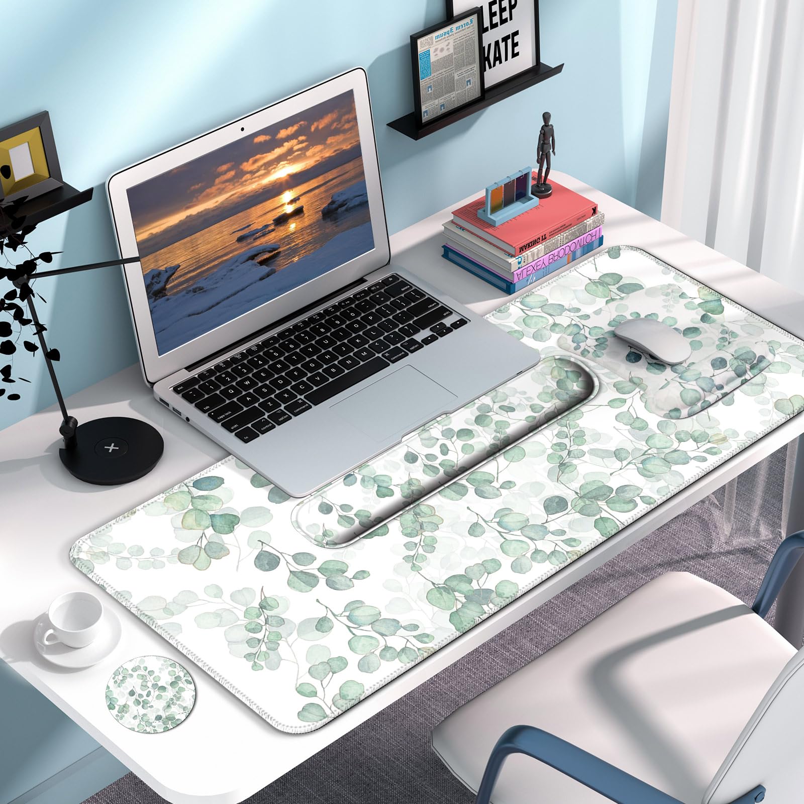 VINEBURY Desk Mat Set Keyboard and Mouse Pad with Wrist Rest Support
