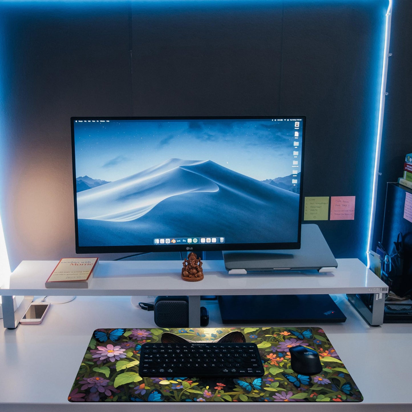 KOAIWPAE Desk Pad, Cute Black Cat Desk Mat, Cat Among Butterfly Flowers Large Gaming Mouse Pad for