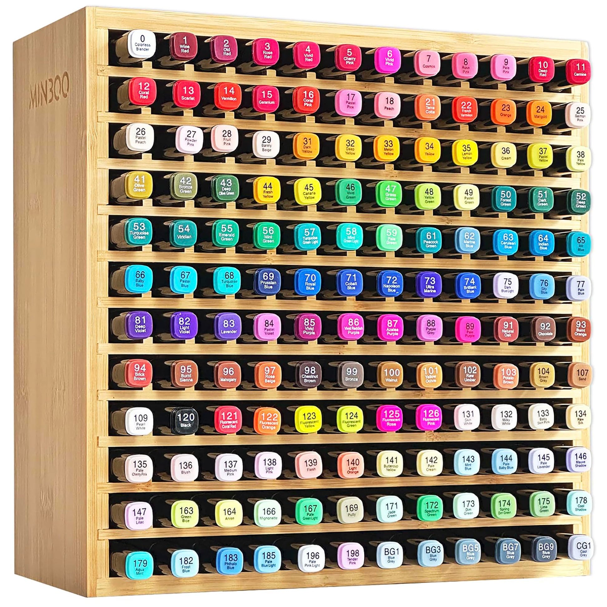 MinBoo Marker Organizer for 144 Markers, Bamboo Art Supply Storage Organizer Rack, Art Markers Pens