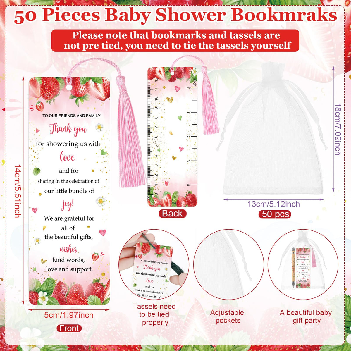 Gilprop 50 Sets Strawberry Baby Shower Favors for Guests Includes 50 a Berry Sweet Baby is on The