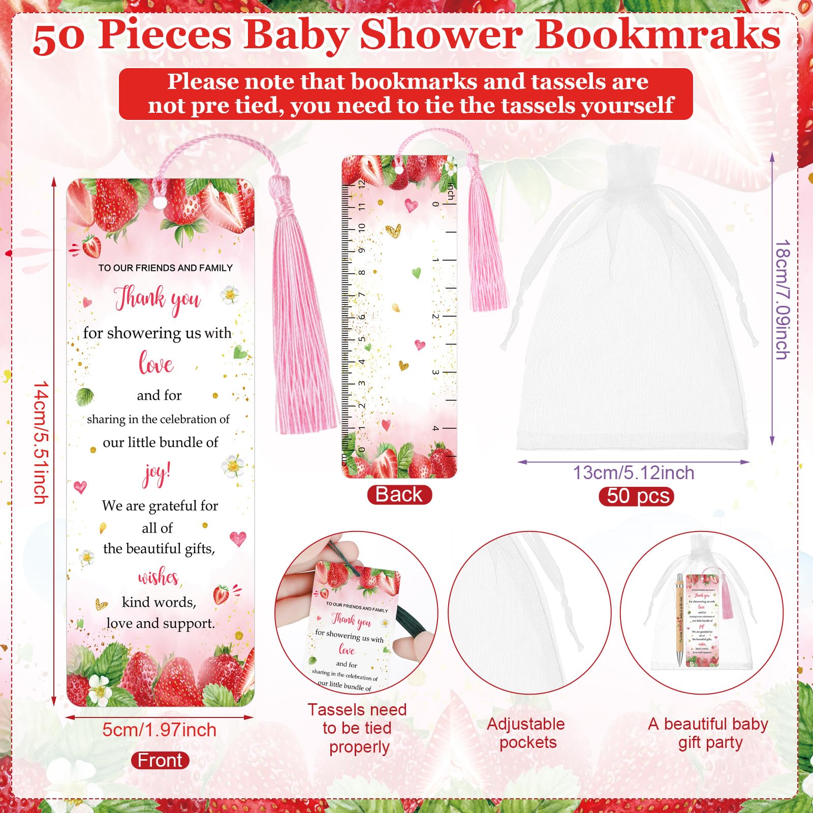 Gilprop 50 Sets Strawberry Baby Shower Favors for Guests Includes 50 a Berry Sweet Baby is on The
