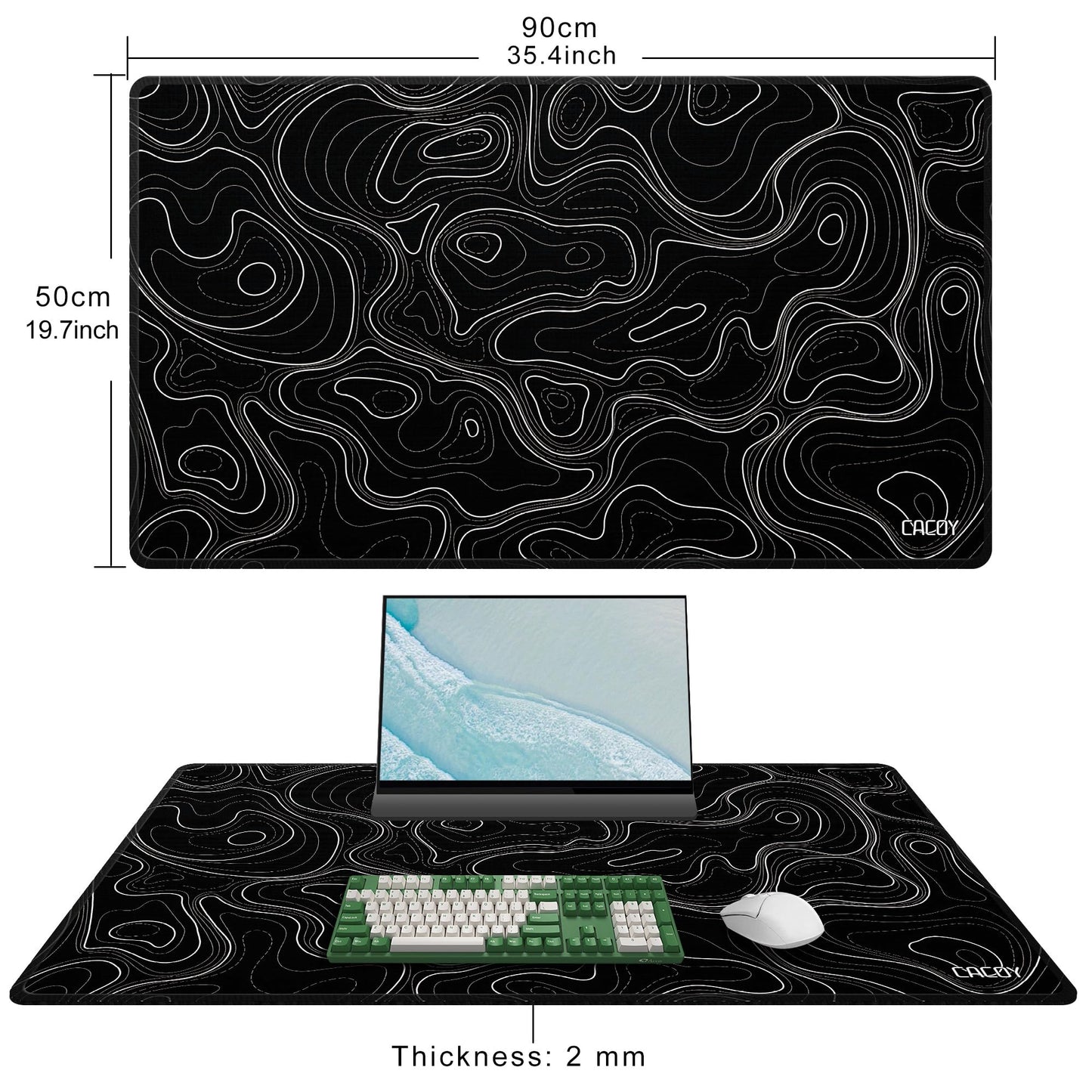 Cacoy 36" x 20" Black Topographic Gaming Mouse Pad Large Computer Mouse Mat