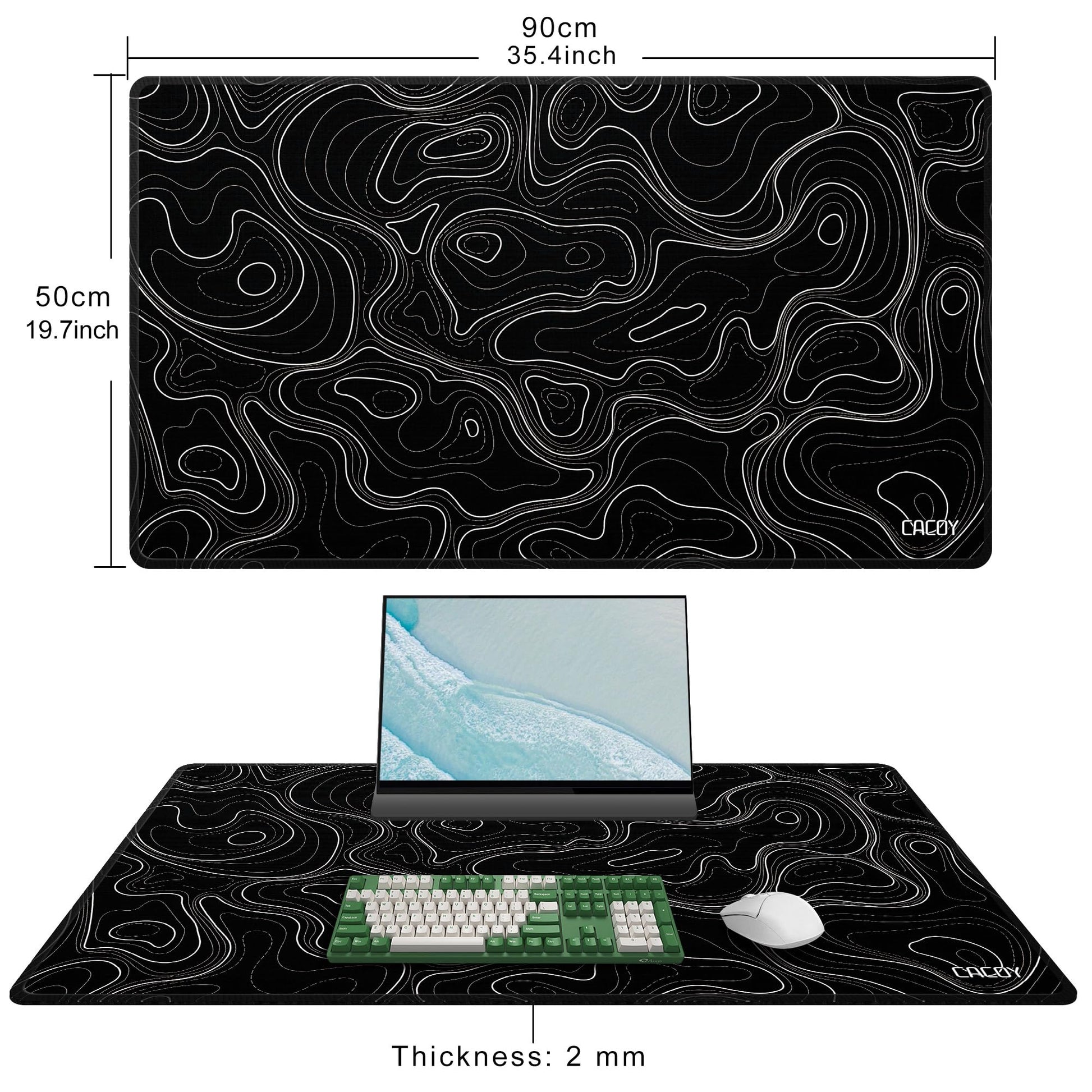 Cacoy 36" x 20" Black Topographic Gaming Mouse Pad Large Computer Mouse Mat