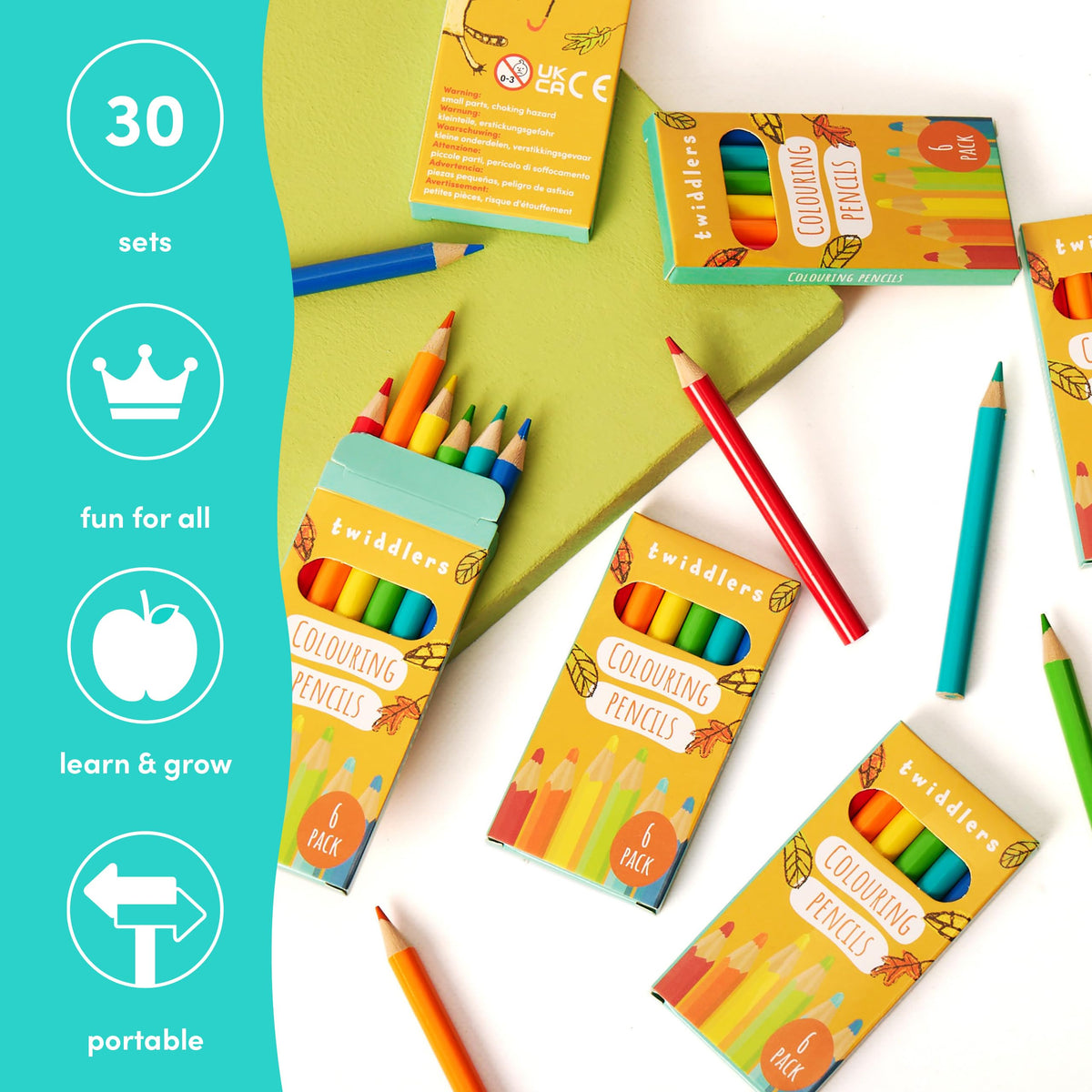 THE TWIDDLERS 30 Pack Mini Colored Pencils - 6 Pencils per box - 180 Bulk Mini Coloring Pencils for