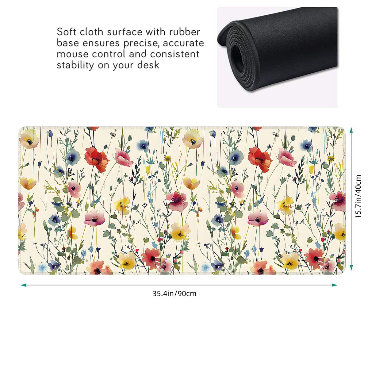 Wild Flowers Large Mouse Pad,Gaming Keyboard Desk Pad,Extended Mouse Mat Non-Slip Rubber Base with