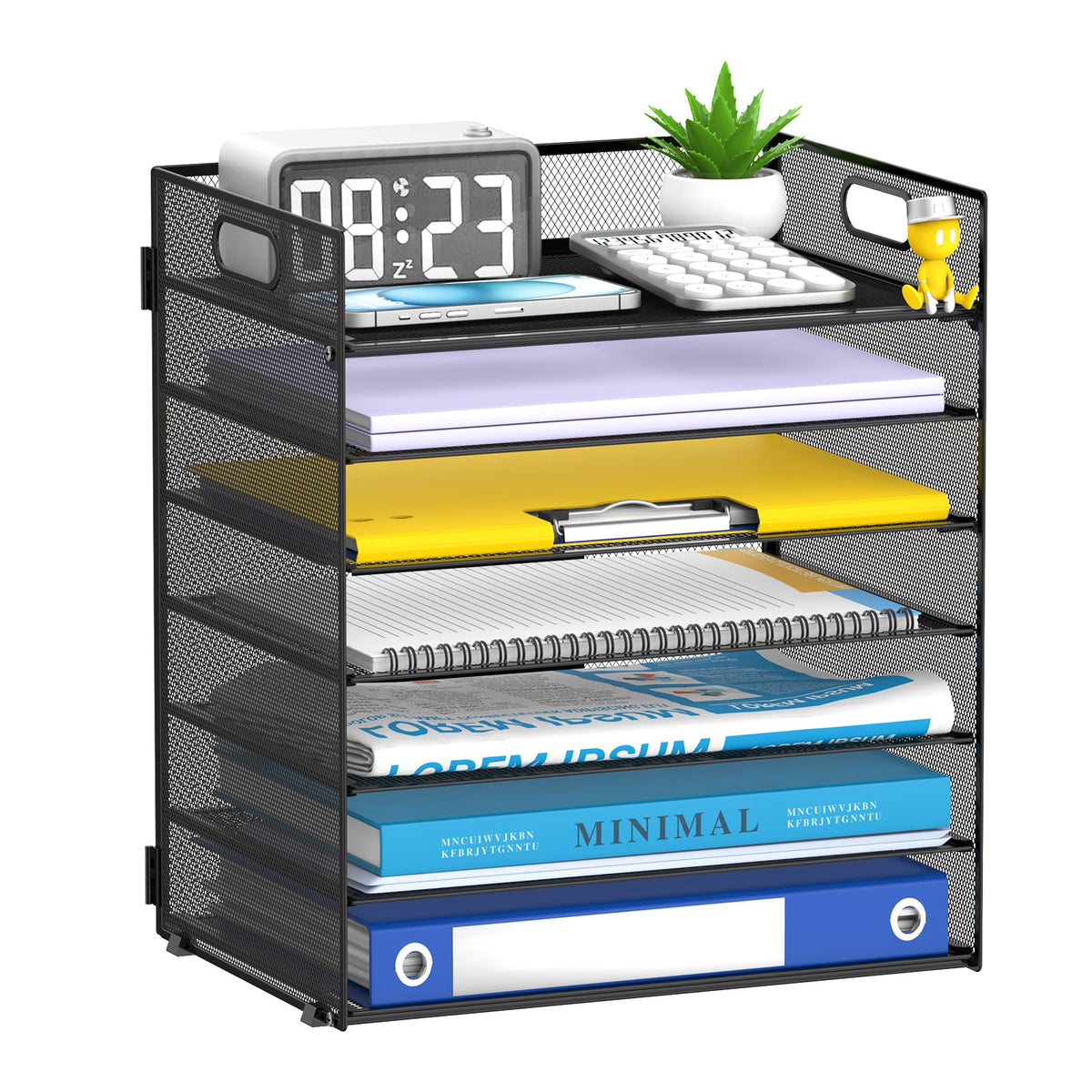 ReePlan 7 Tier Paper Organizer for Desk with Letter Trays & Handle Black