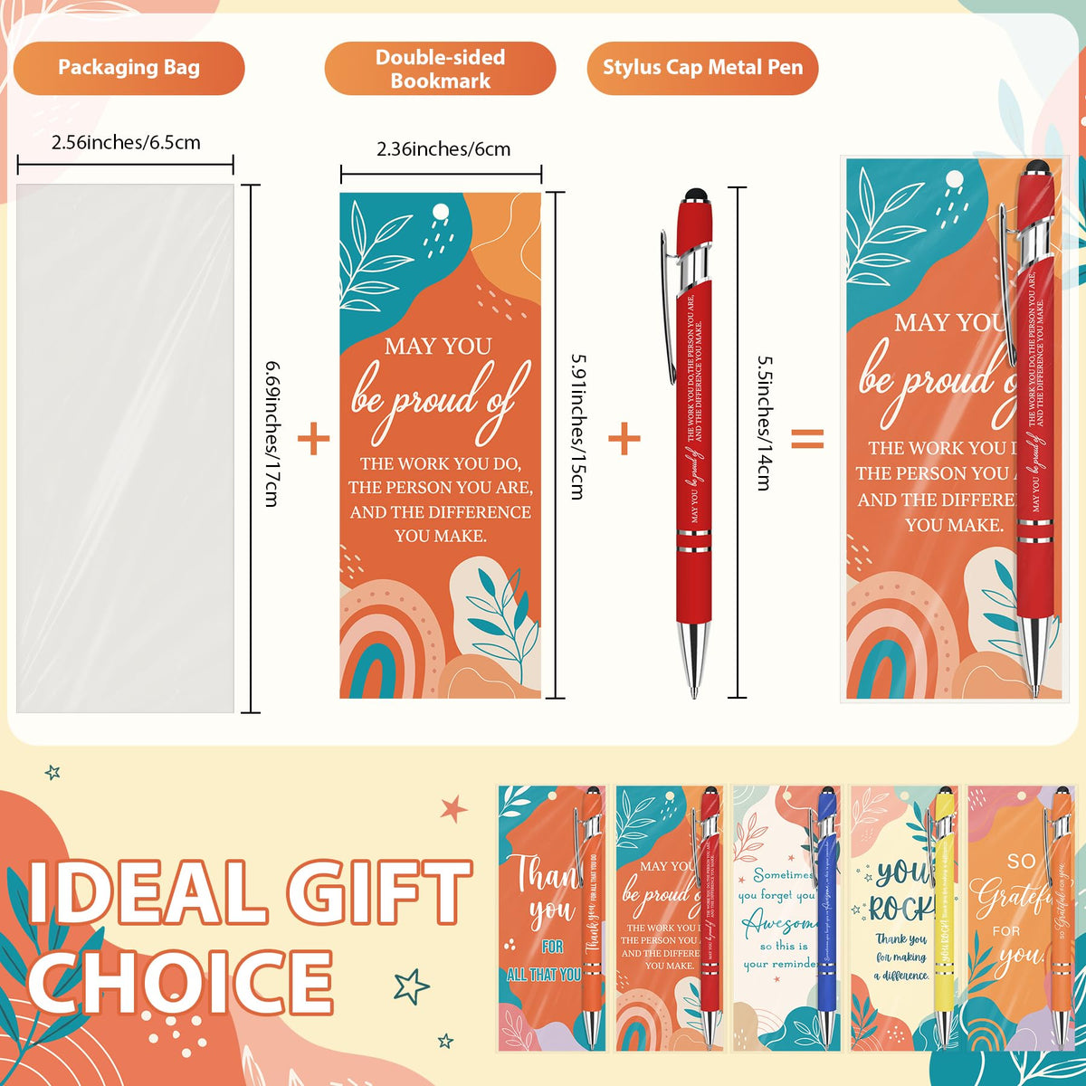 60 Sets Employee Appreciation Gifts Ballpoint Pens Bulk Inspirational Boho Black Ink with Stylus