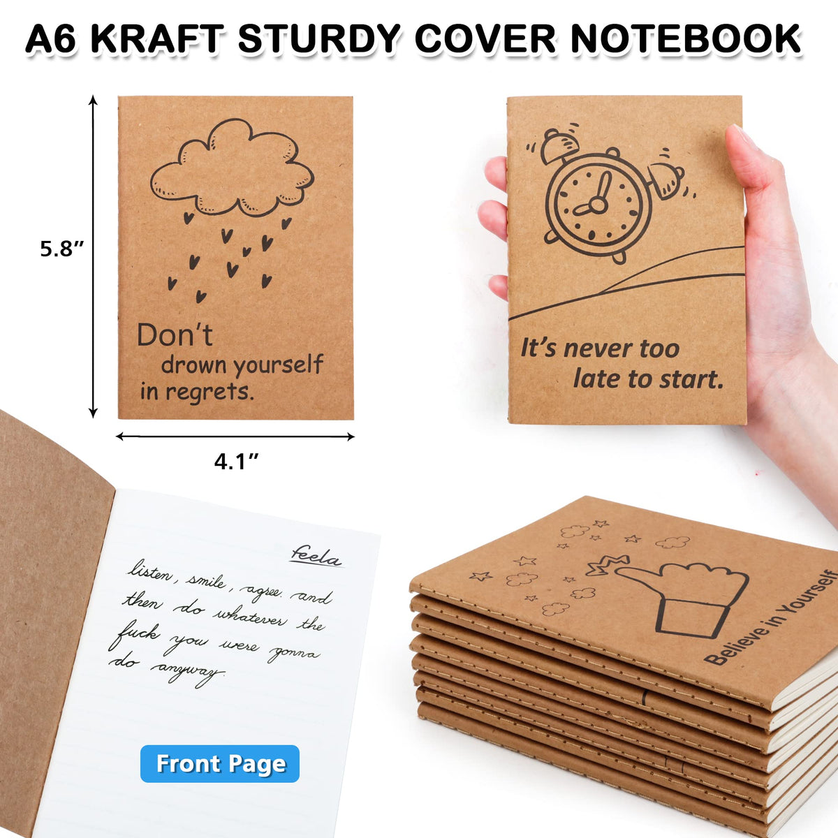 feela 15 Pack A6 Kraft Notebooks, 15 Designs Cute Mini Pocket Notebooks and Journals, Lined