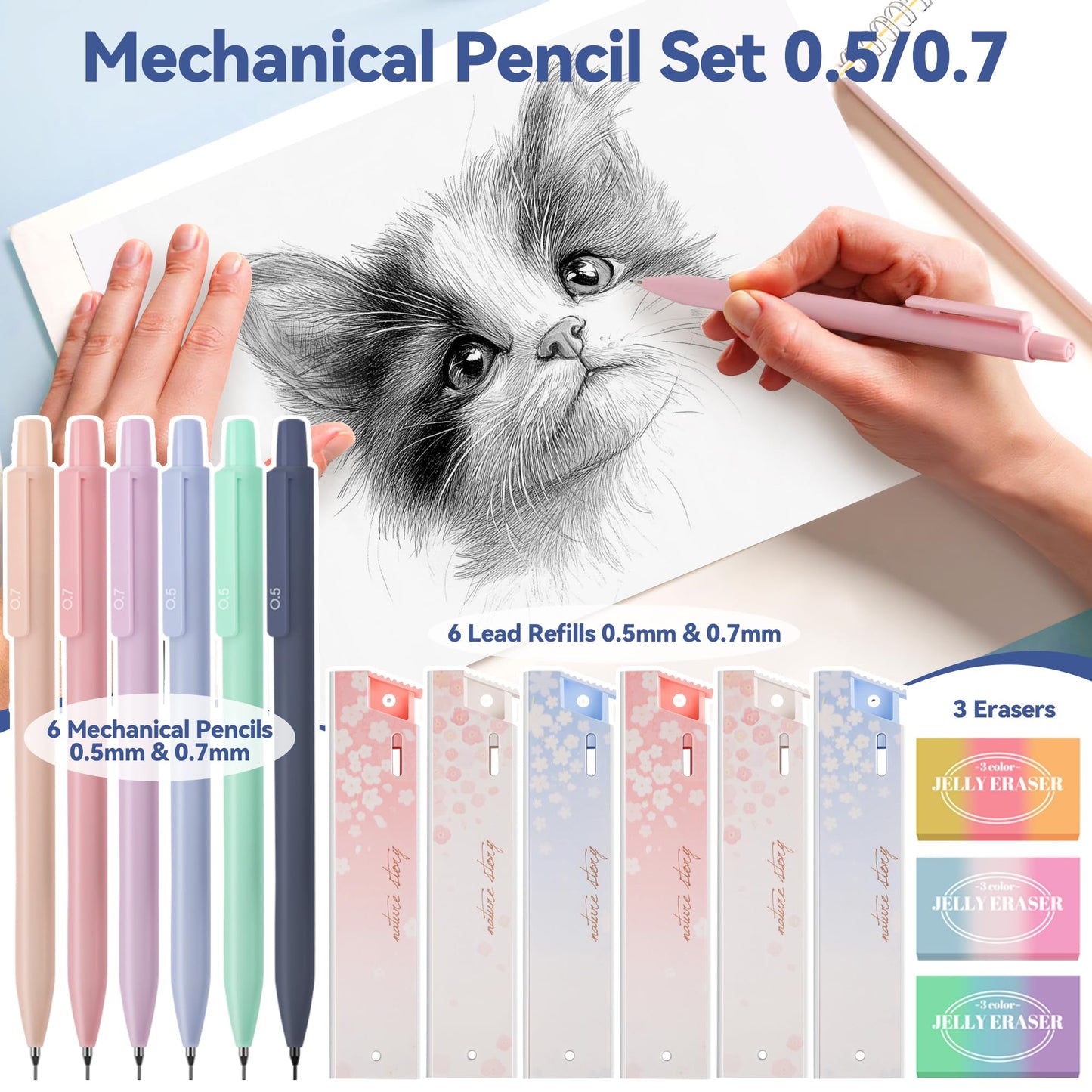 DazSpirit 61PCS Aesthetic College School Supplies Set with Cute Pencil Case