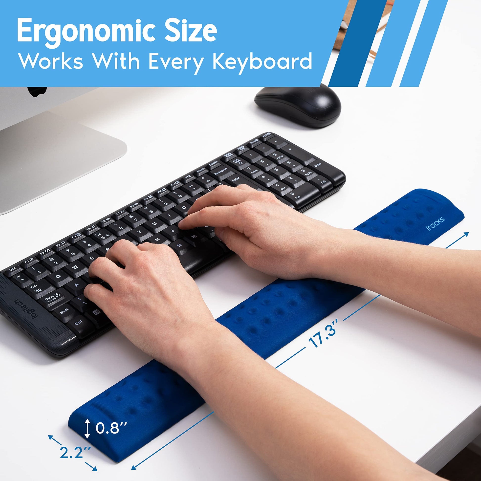 i-Rocks Ergonomic Memory Foam Keyboard Wrist Rest - Pain-Reducing, Cooling, Non-Slip, Blue